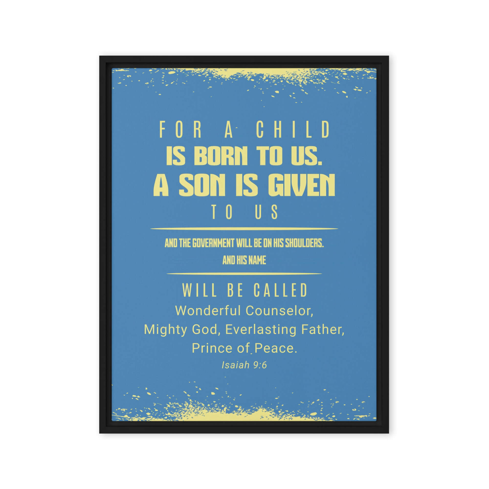 Isaiah 9:6 Bible Verse, Mighty God Framed Canvas Print Wall Art Black 18″×24″