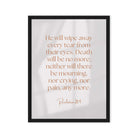 Revelation 21:4 Bible Verse, He will wipe Framed Canvas Print Wall Art Black 18″×24″