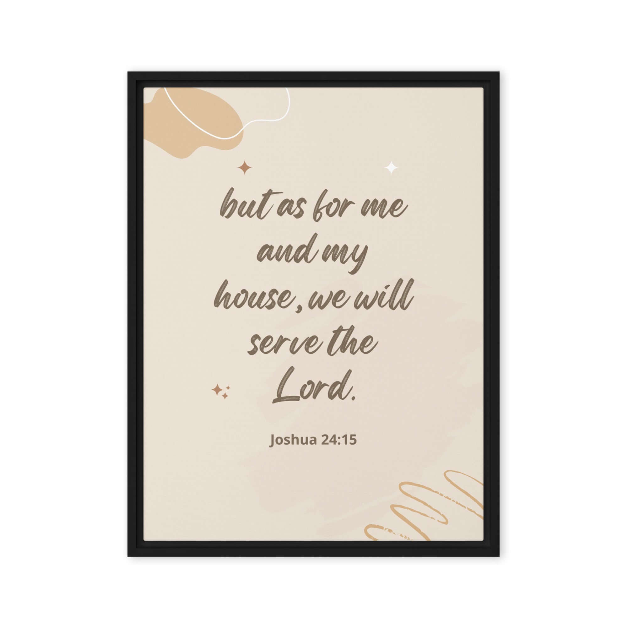 Joshua 24:15 Bible Verse, will serve Framed Canvas Print Wall Art Black 18″×24″