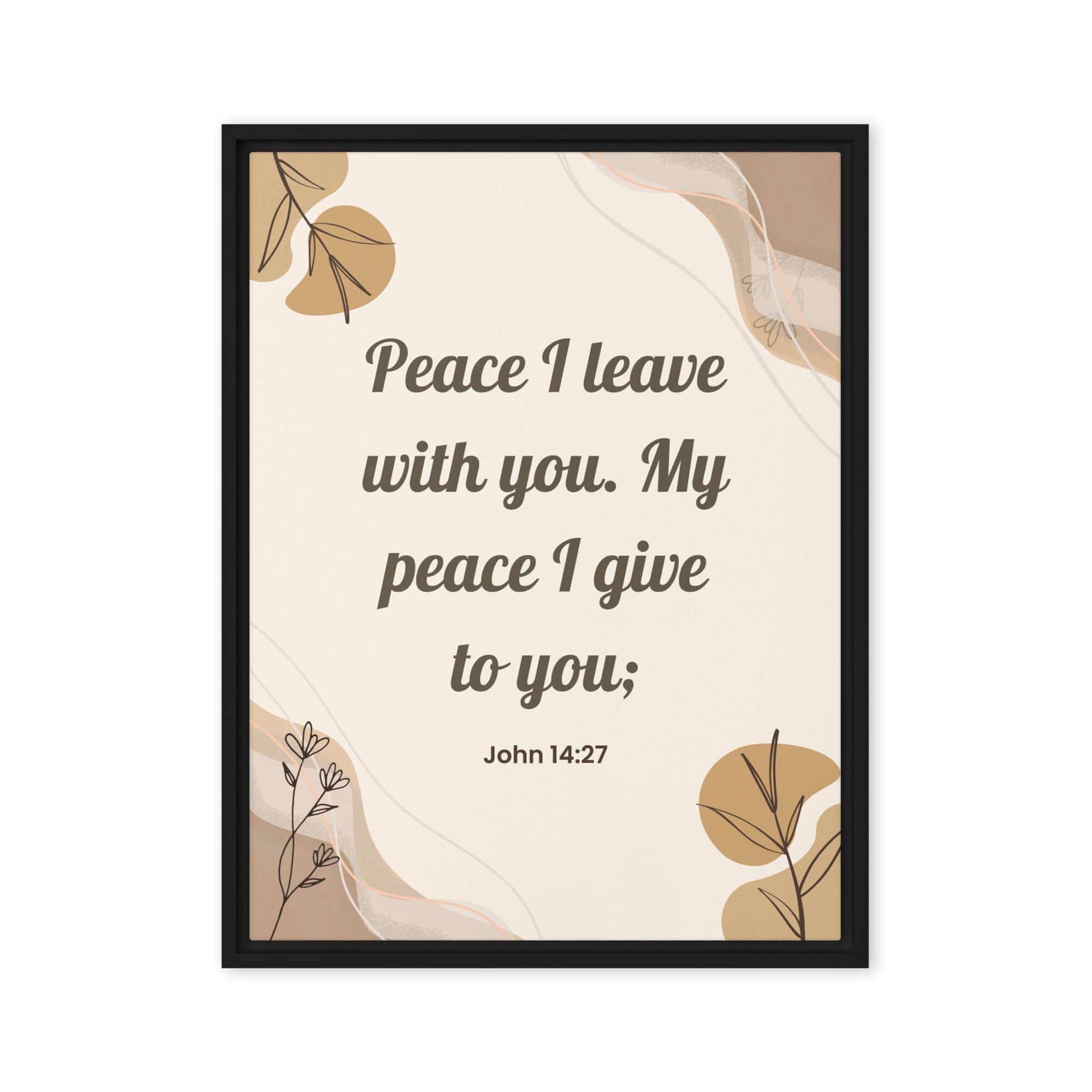 John 14:27 Bible Verse, Peace I Framed Canvas Print Wall Art Black 18″×24″