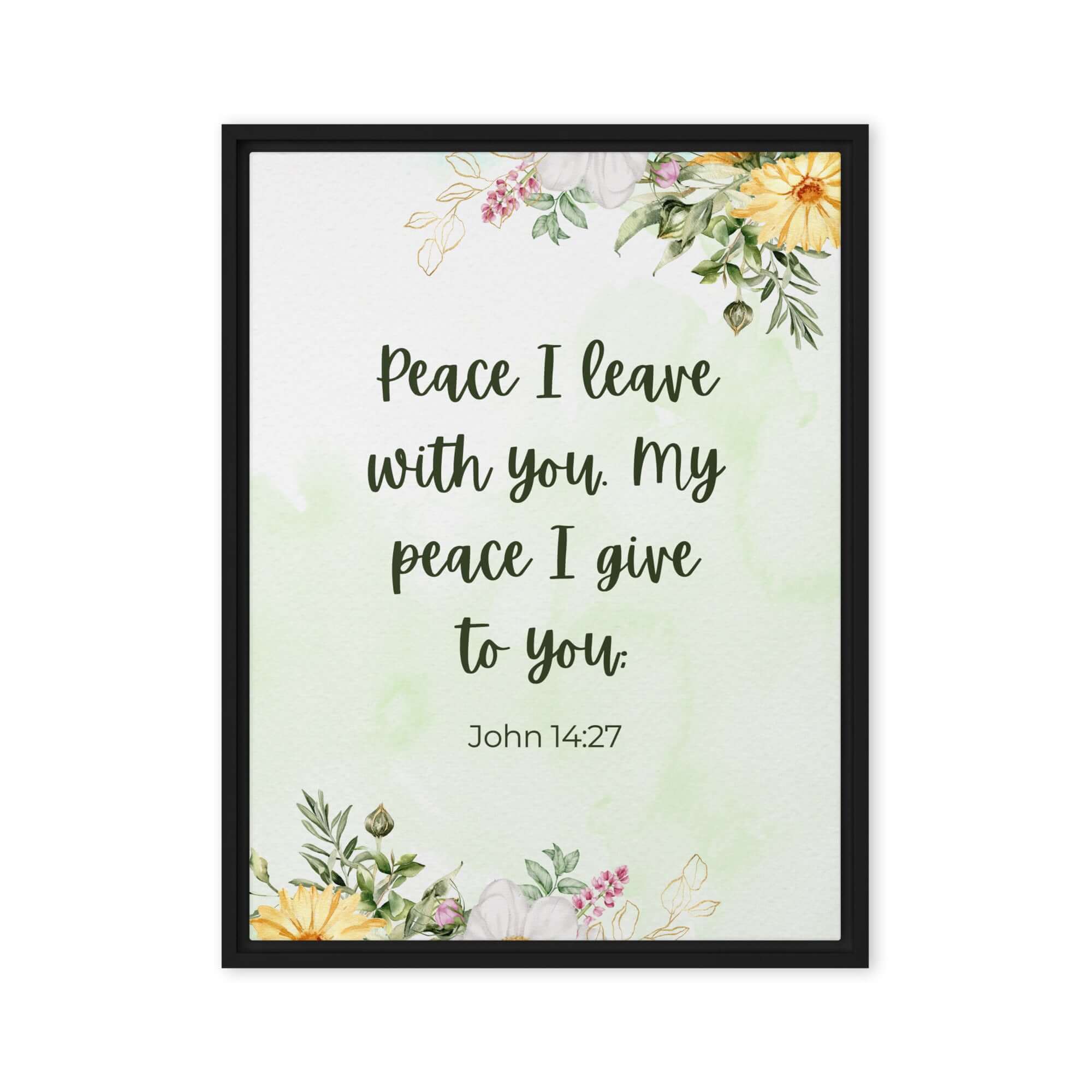 John 14:27 Bible Verse, My peace Framed Canvas Print Wall Art Black 18″×24″