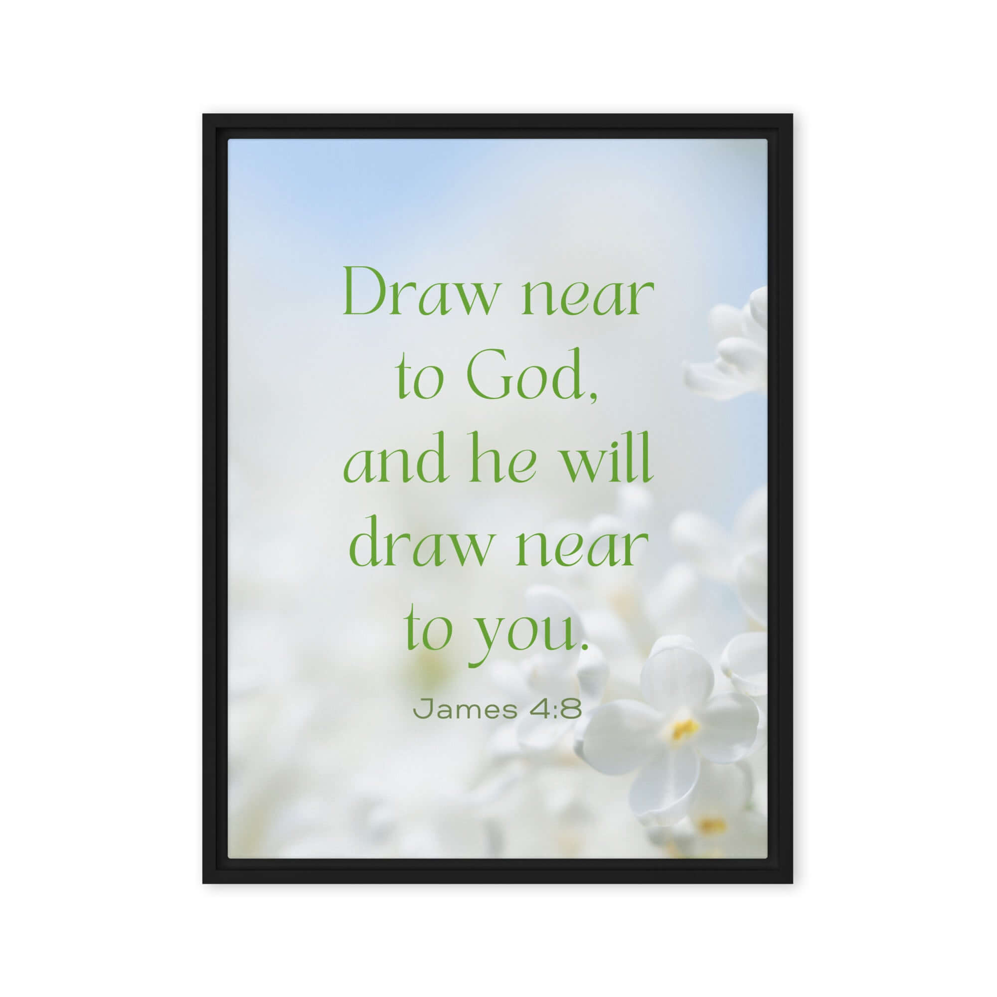 James 4:8 Bible Verse, Draw near Framed Canvas Print Wall Art Black 18″×24″