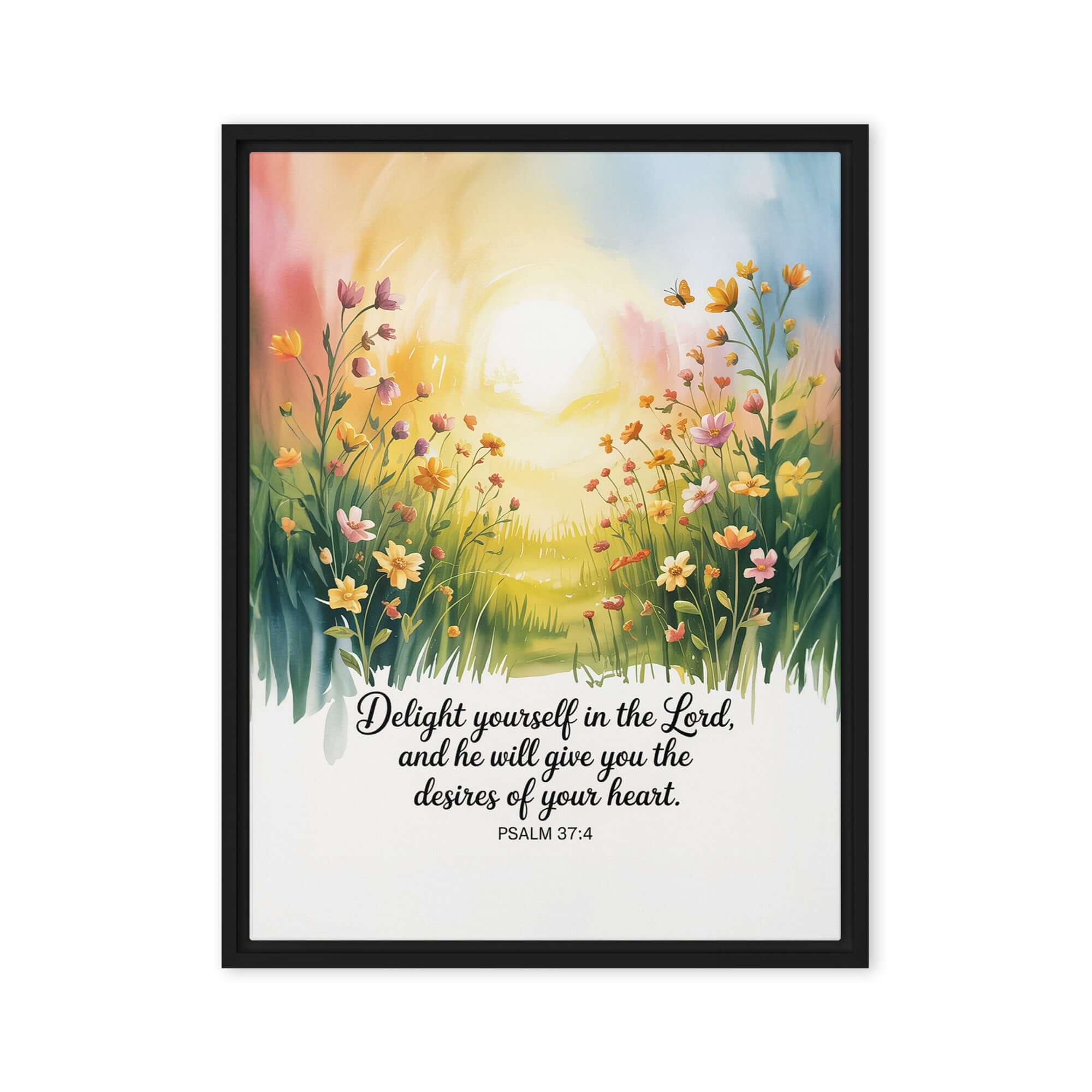 Psalm 37:4 Bible Verse, will give Framed Canvas Black 18″×24″