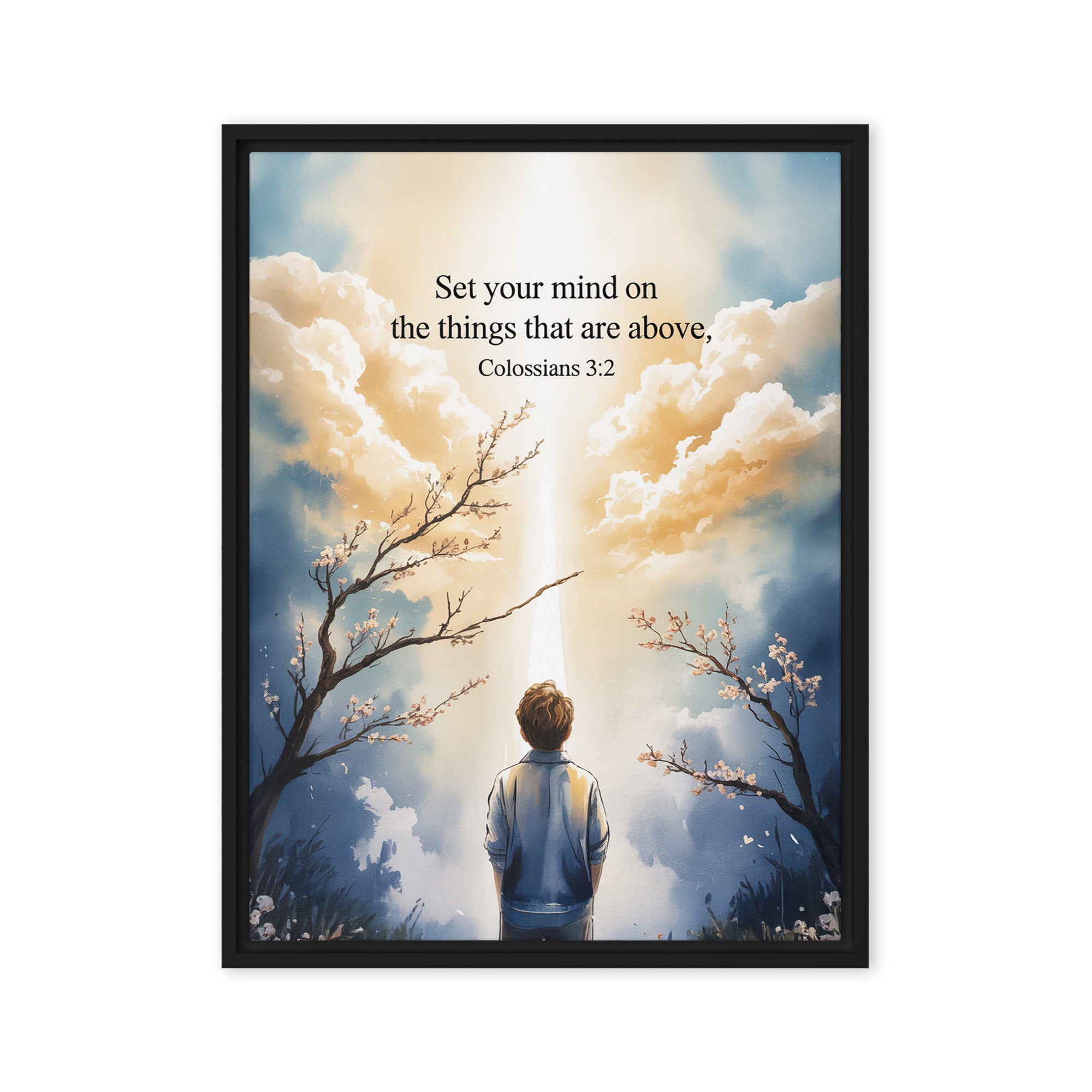 Colossians 3:2 Bible Verse the things Framed Canvas Black 18″×24″