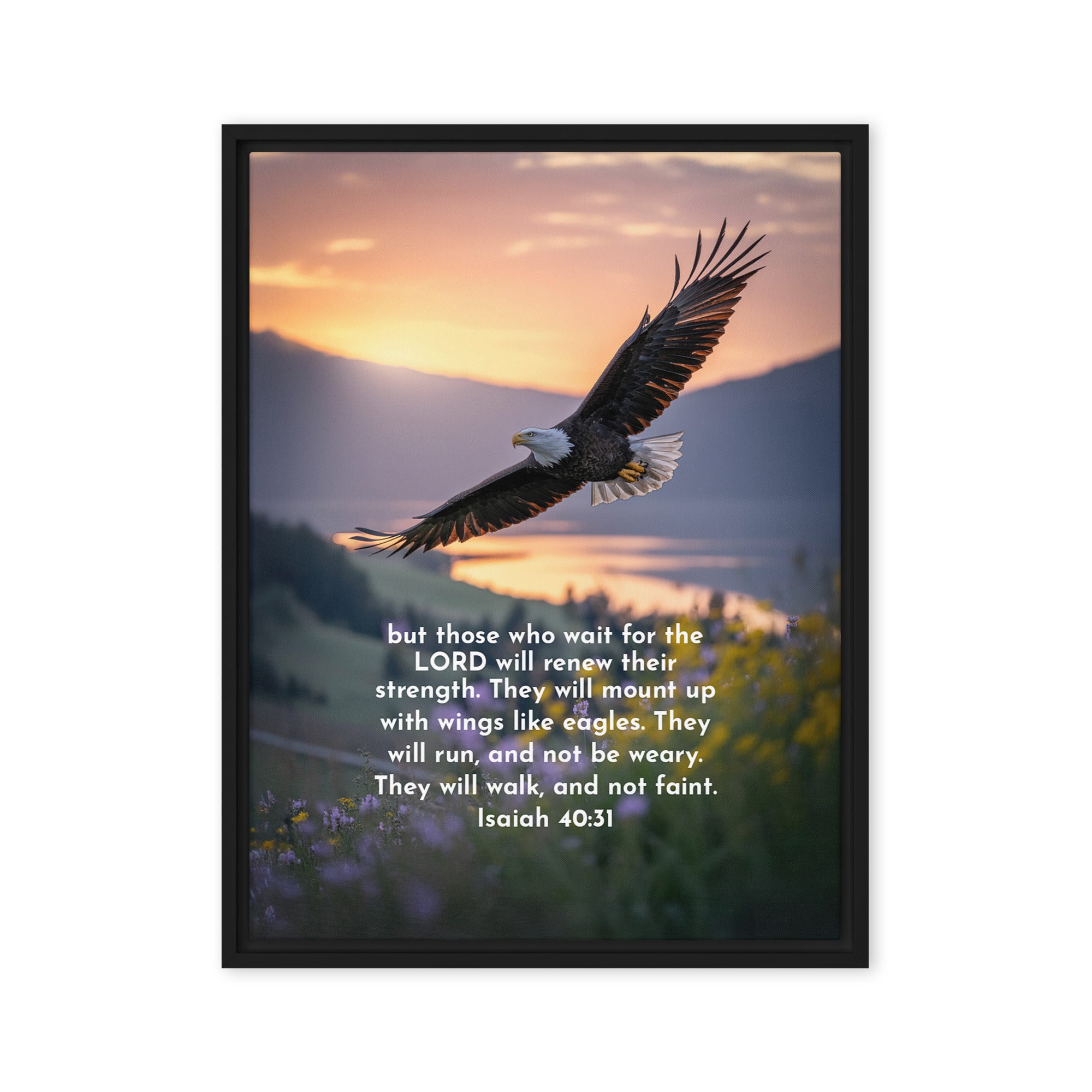 Isaiah 40:31 Bible Verse Renew Strength Framed Canvas Black 18″×24″