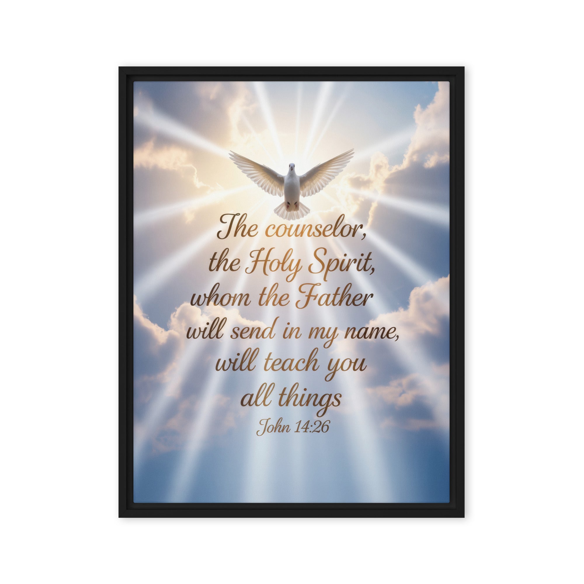 John 14:26 Bible Verse Father Framed Canvas Black 18″×24″