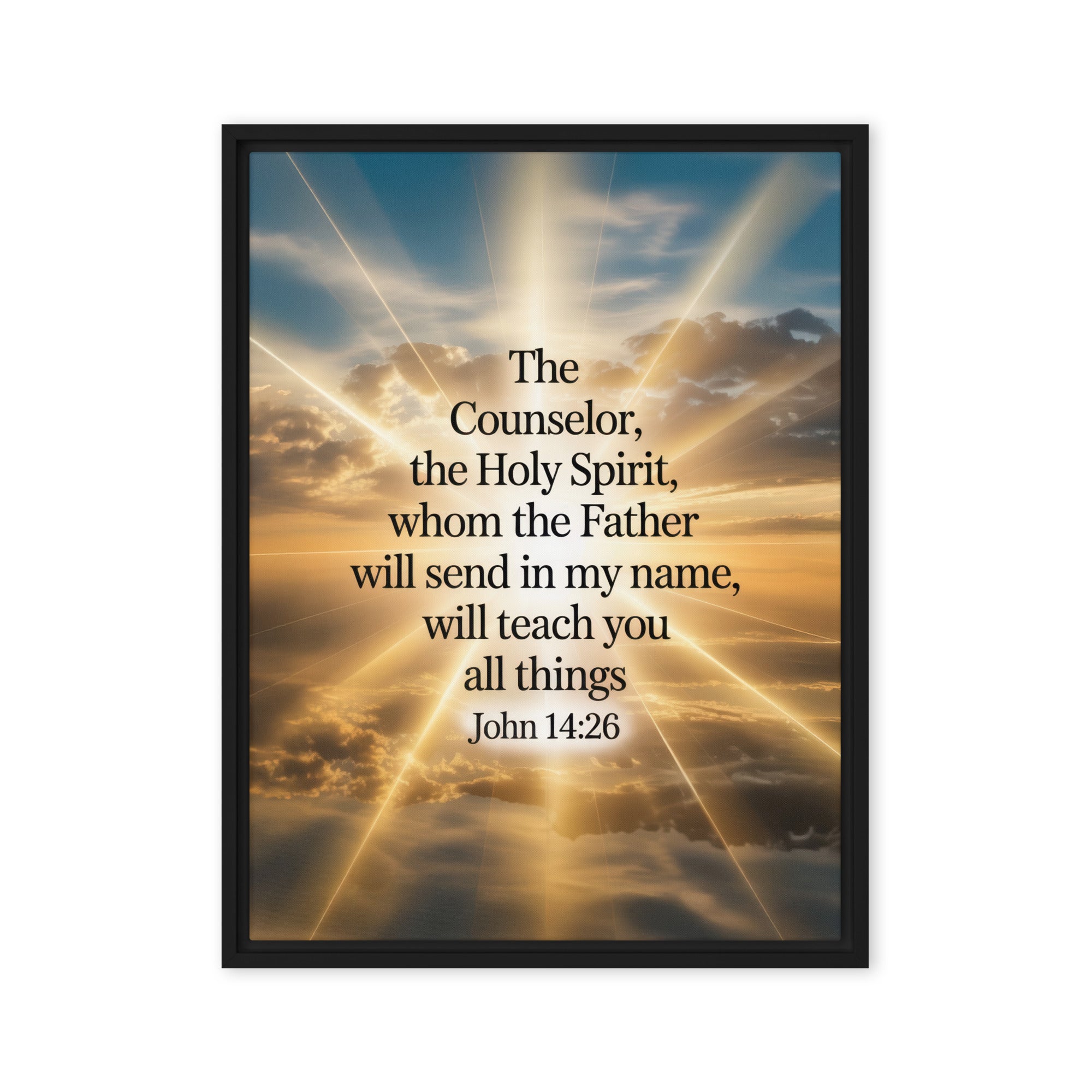 John 14:26 Bible Verse will send Framed Canvas Black 18″×24″