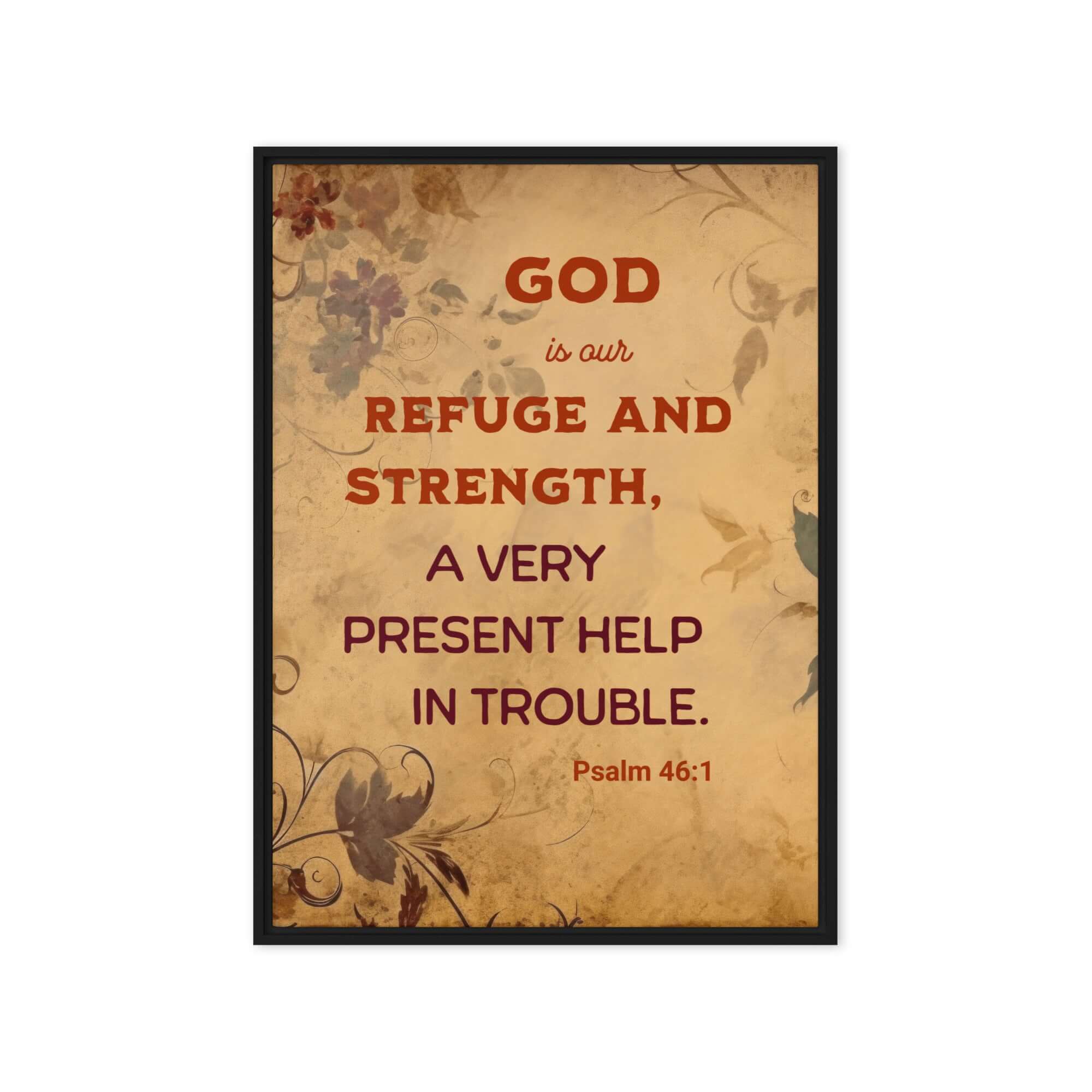 Psalm 46:1 Bible Verse, God is Our Refuge Framed Canvas Print Wall Art Black 20″×28″