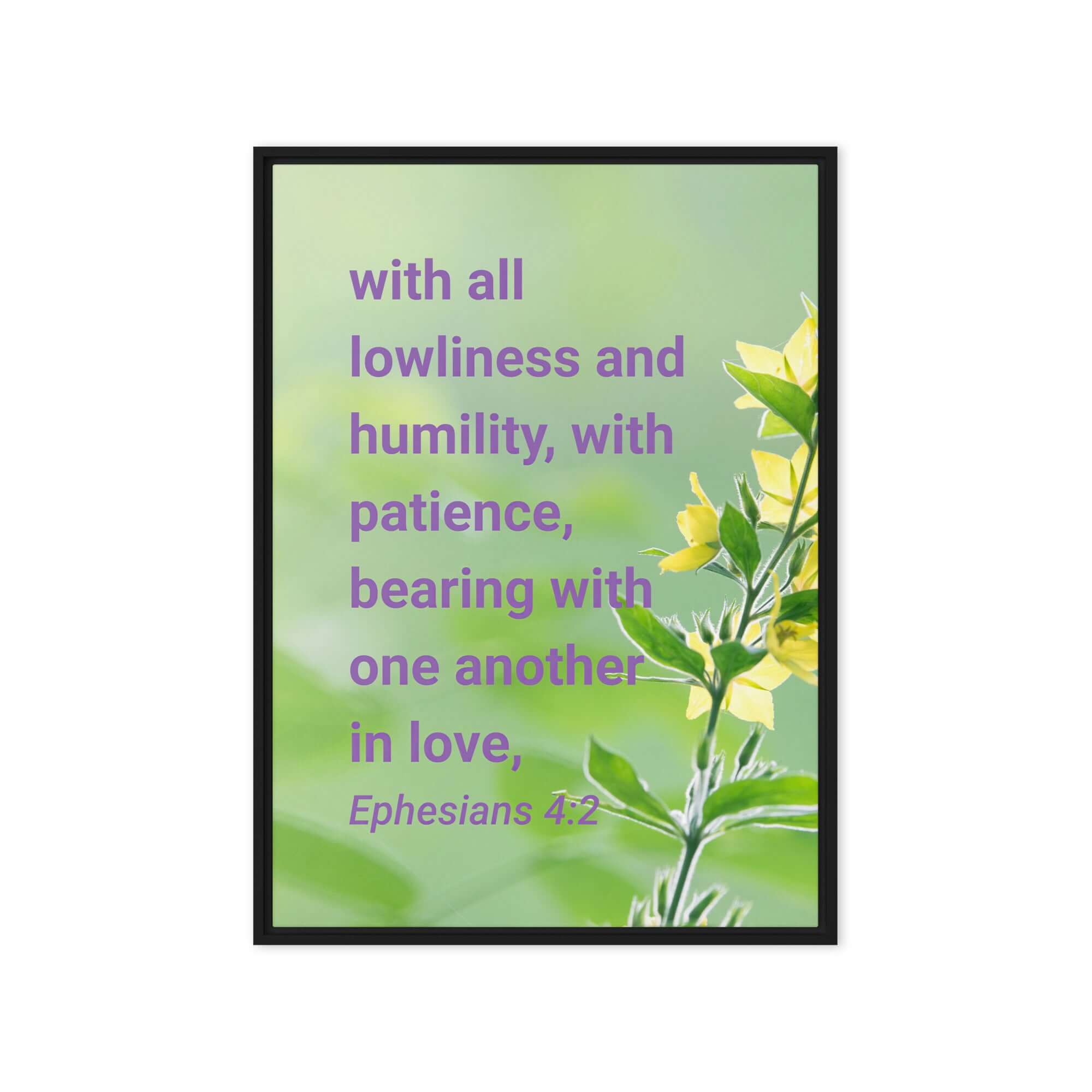 Ephesians 4:2 Bible Verse, one another in love Framed Canvas Print Wall Art Black 20″×28″
