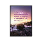 1 Corinthians 2:5 Bible Verse, power of God Framed Canvas Print Wall Art Black 20″×28″