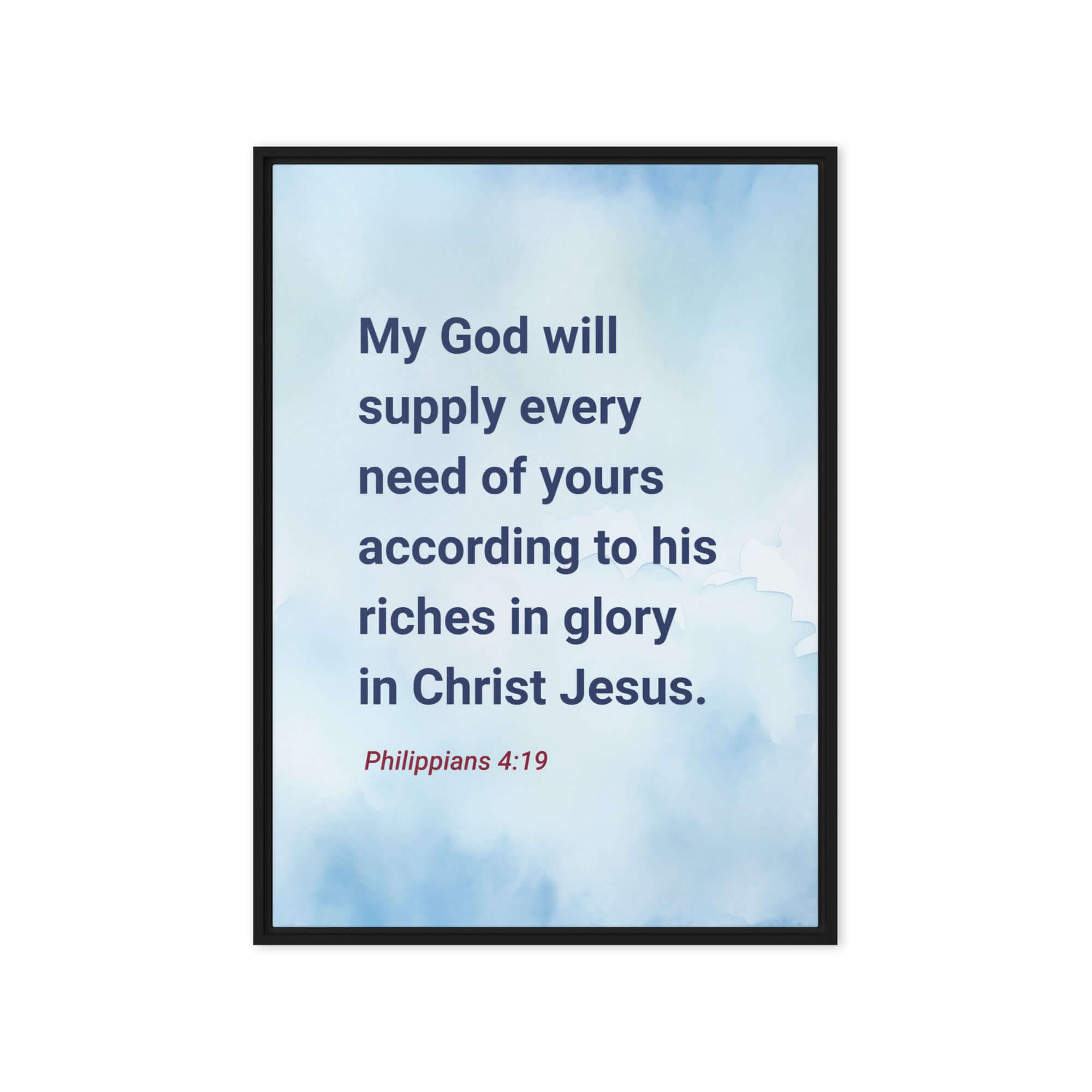 Philippians 4:19 Bible Verse, God will supply Framed Canvas Print Wall Art Black 20″×28″