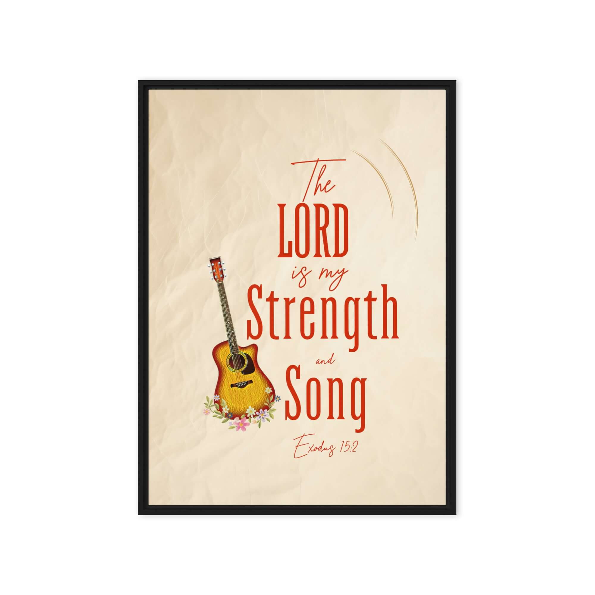 Exodus 15:2 Bible Verse, The LORD is my strength Framed Canvas Print Wall Art Black 20″×28″