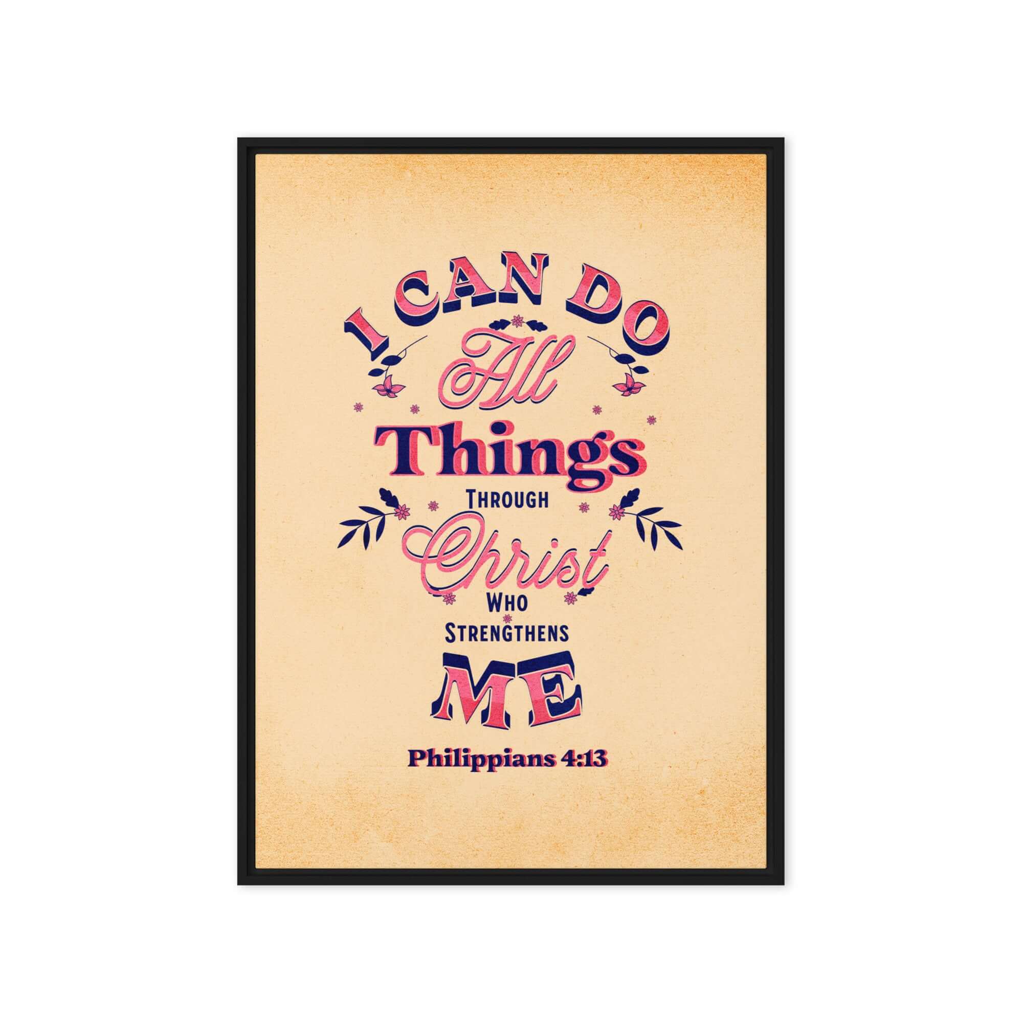Philippians 4:13 Bible Verse, Christ Strengthens Me Framed Canvas Print Wall Art Black 20″×28″