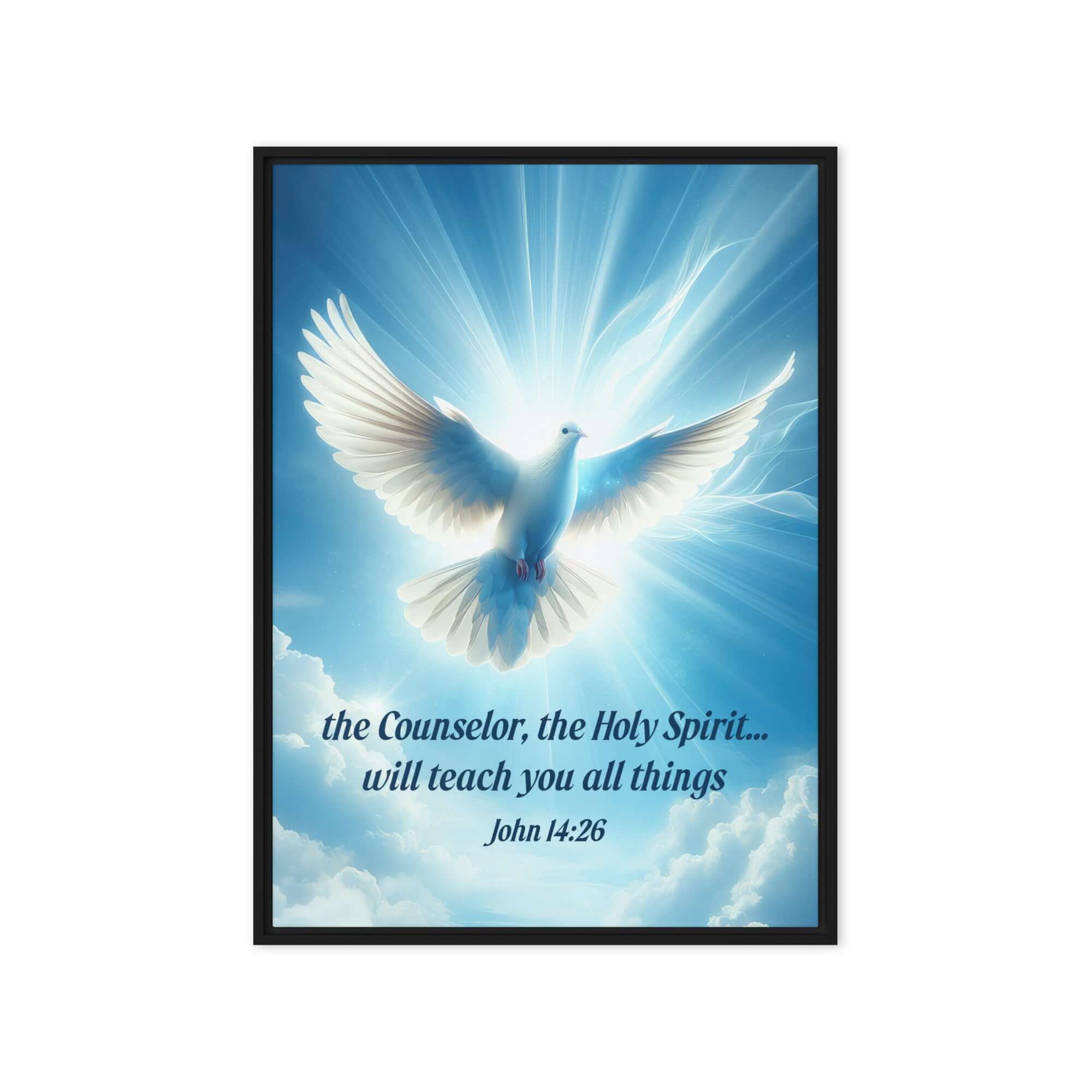 John 14:26 Bible Verse, Holy Spirit Dove Framed Canvas Print Wall Art Black 20″×28″