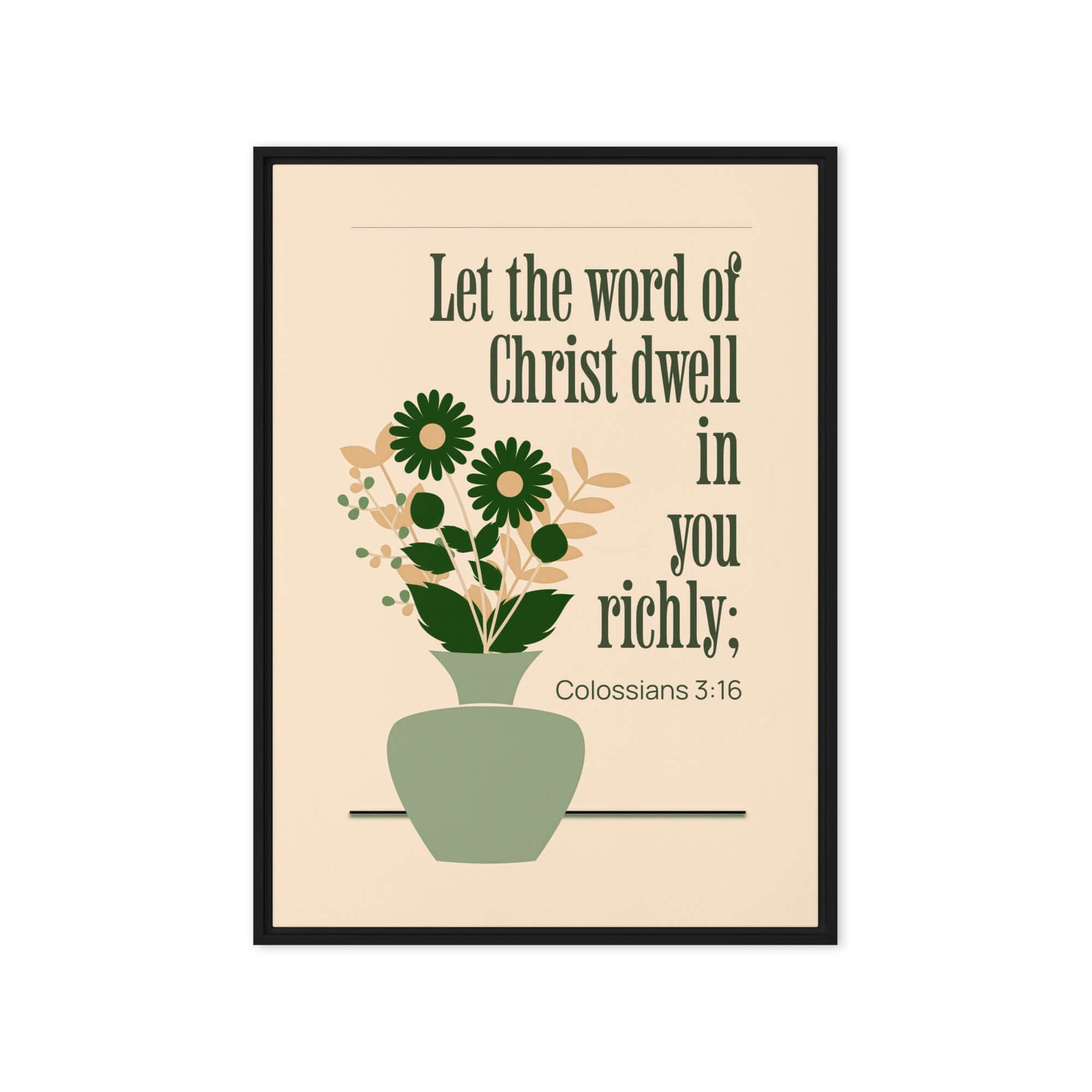 Colossians 3:16 Bible Verse, word of Christ Framed Canvas Print Wall Art Black 20″×28″