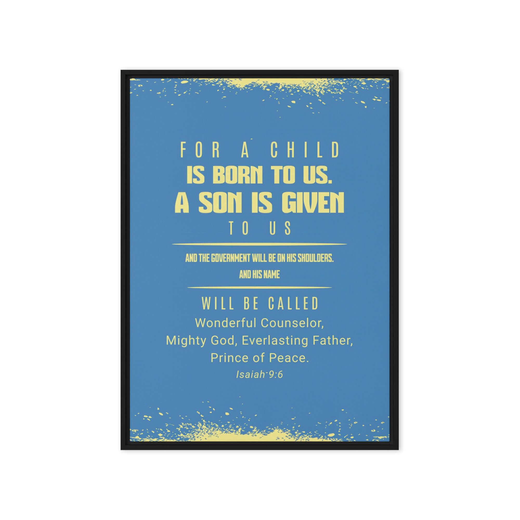 Isaiah 9:6 Bible Verse, Mighty God Framed Canvas Print Wall Art Black 20″×28″