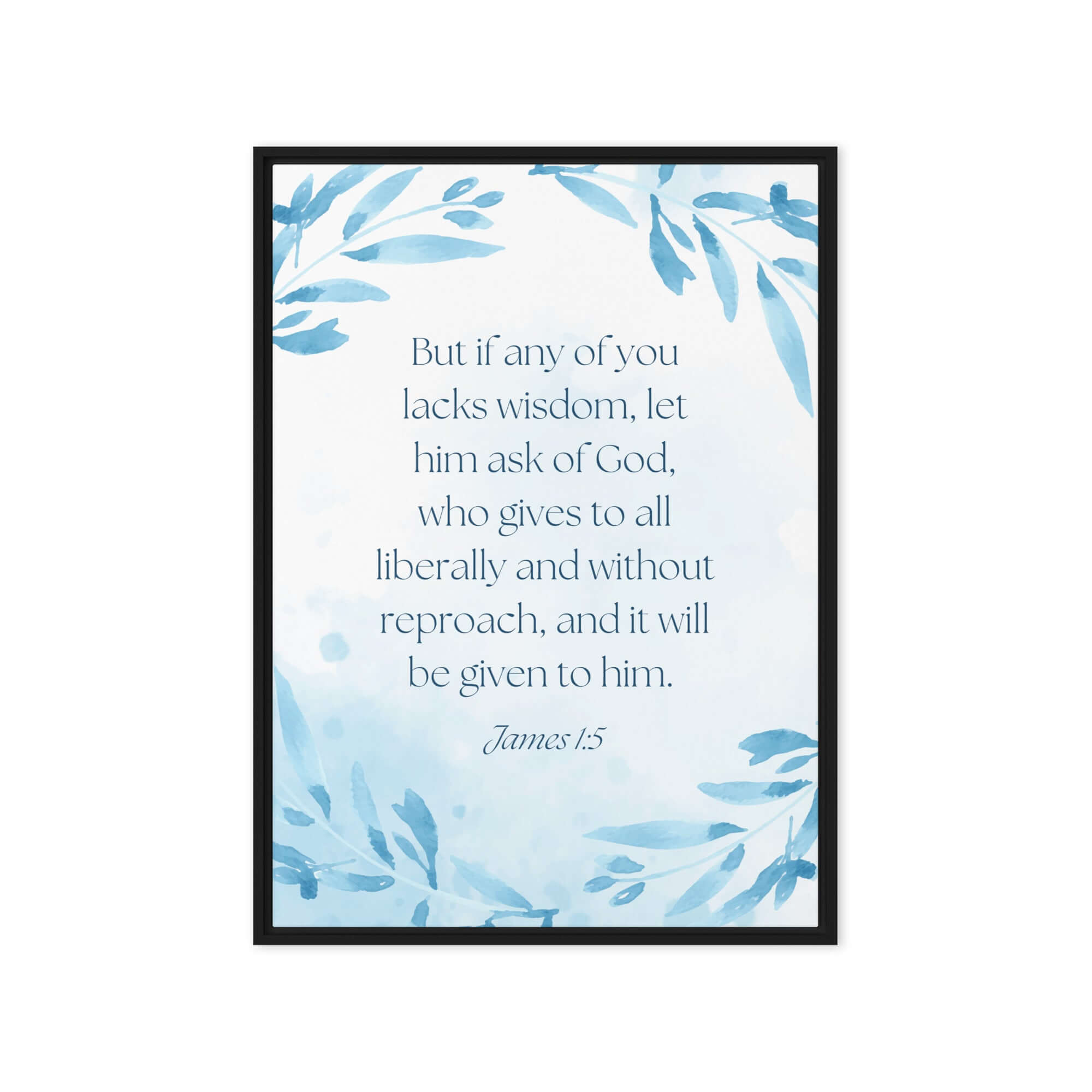 James 1:5 Bible Verse, lacks wisdom Framed Canvas Print Wall Art Black 20″×28″