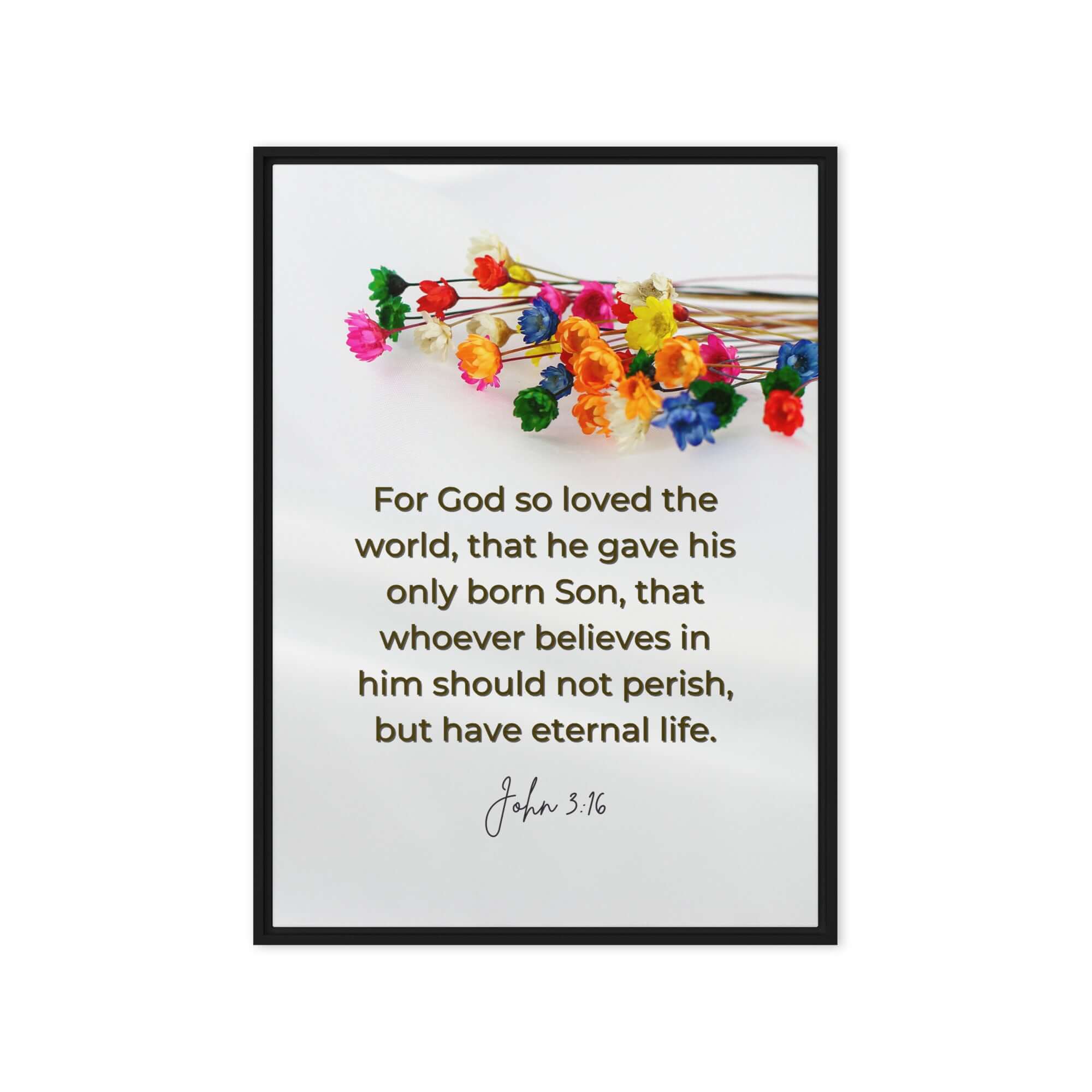 John 3:16 Bible Verse, He gave His Son Framed Canvas Print Wall Art Black 20″×28″