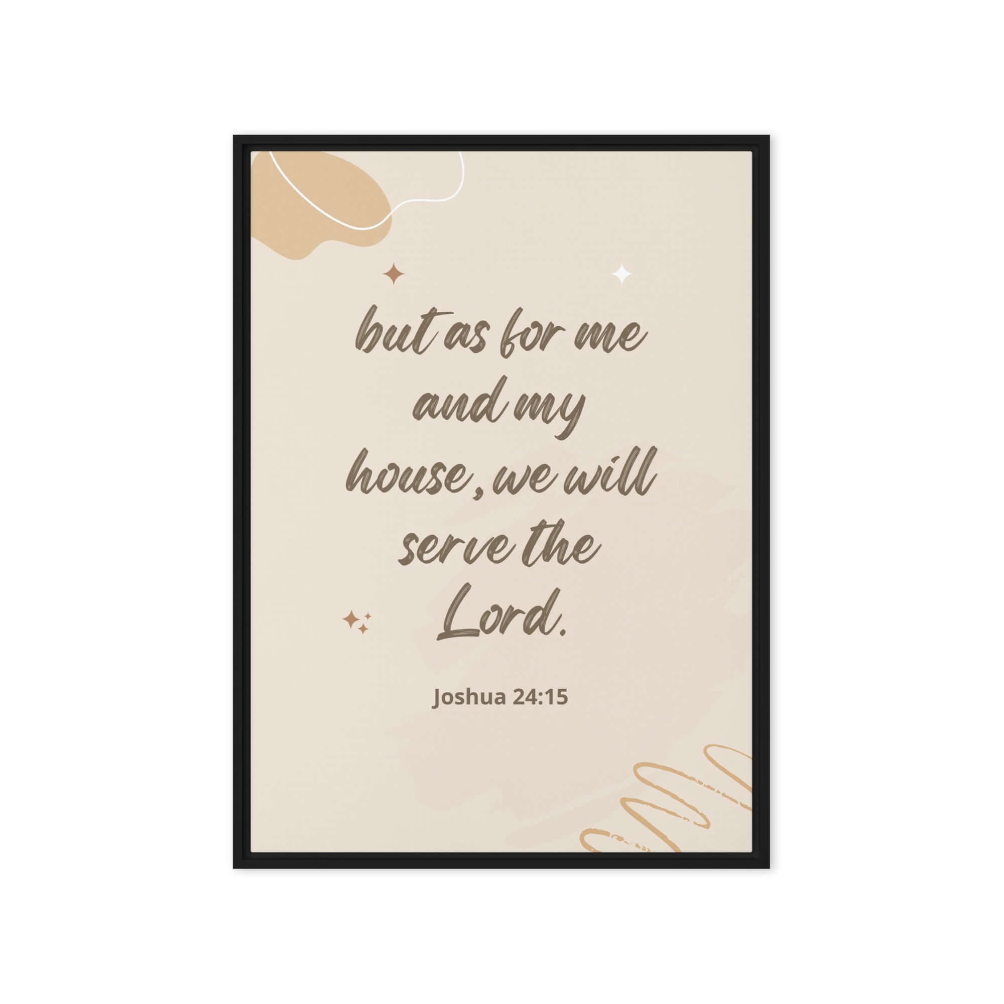 Joshua 24:15 Bible Verse, will serve Framed Canvas Print Wall Art Black 20″×28″