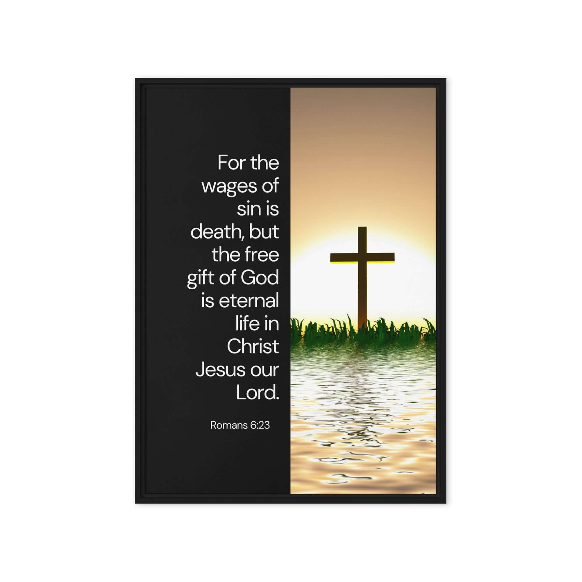Romans 6:23 Bible Verse, the wages Framed Canvas Print Wall Art Black 20″×28″
