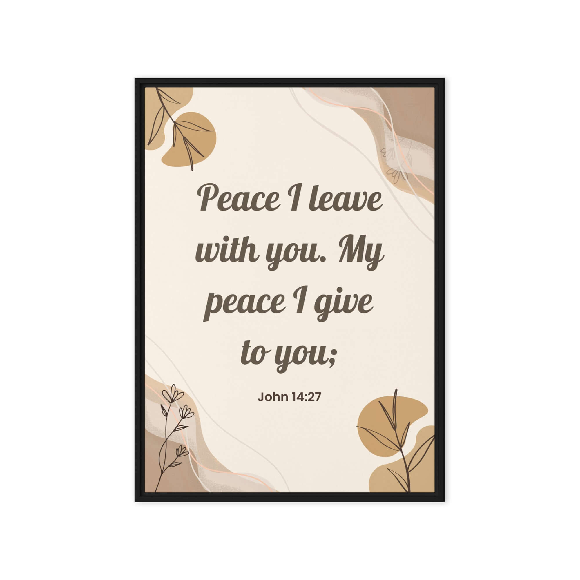John 14:27 Bible Verse, Peace I Framed Canvas Print Wall Art Black 20″×28″