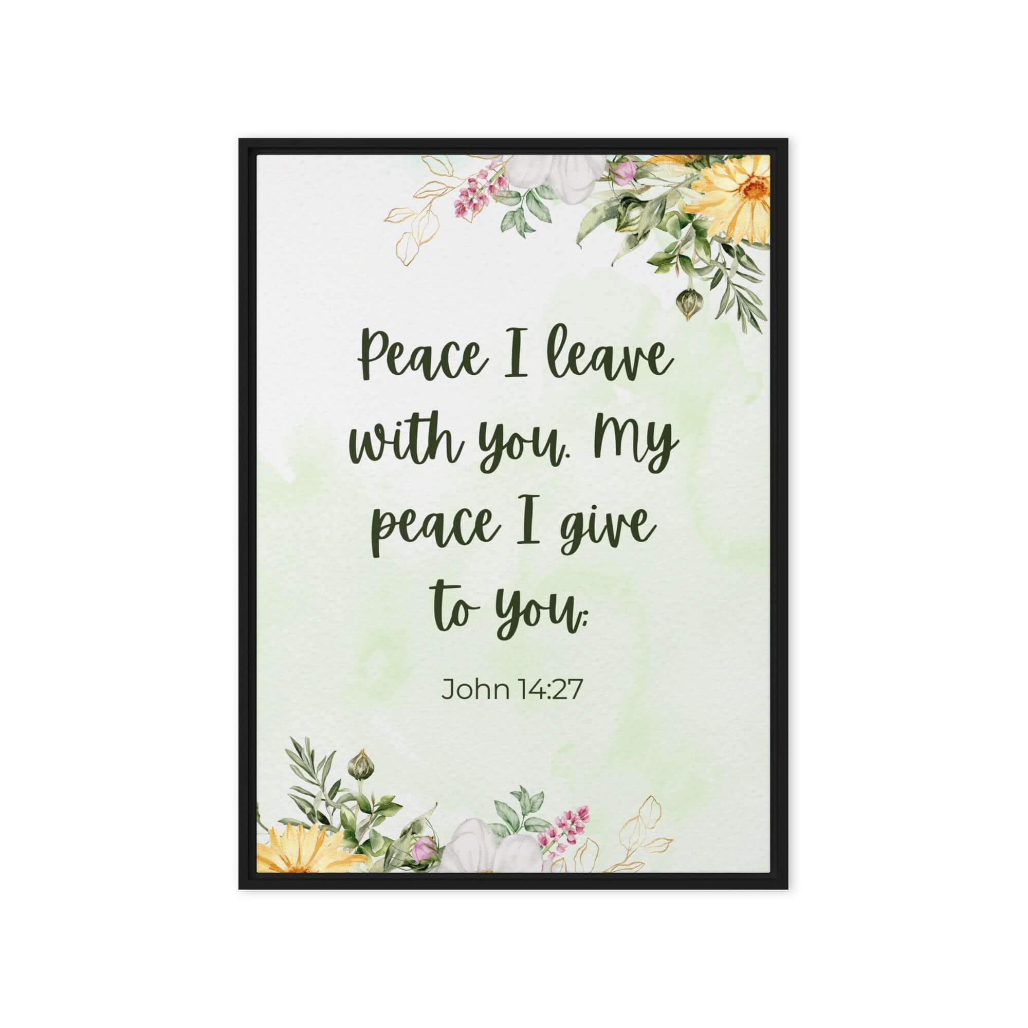 John 14:27 Bible Verse, My peace Framed Canvas Print Wall Art Black 20″×28″