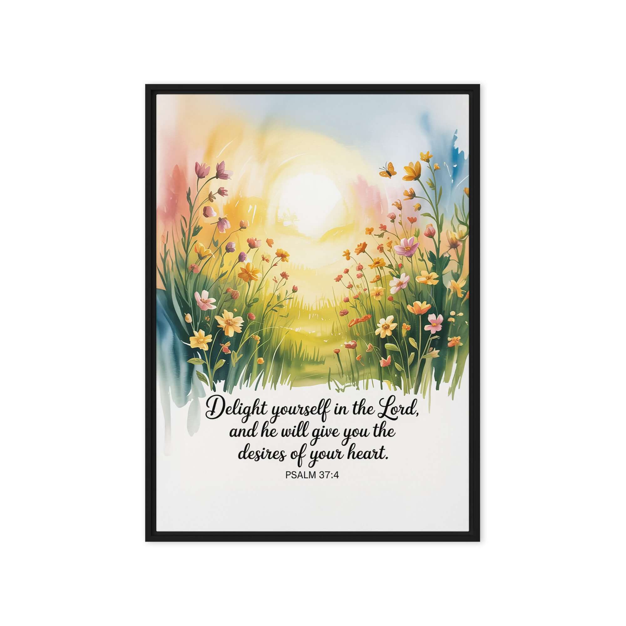 Psalm 37:4 Bible Verse, will give Framed Canvas Black 20″×28″