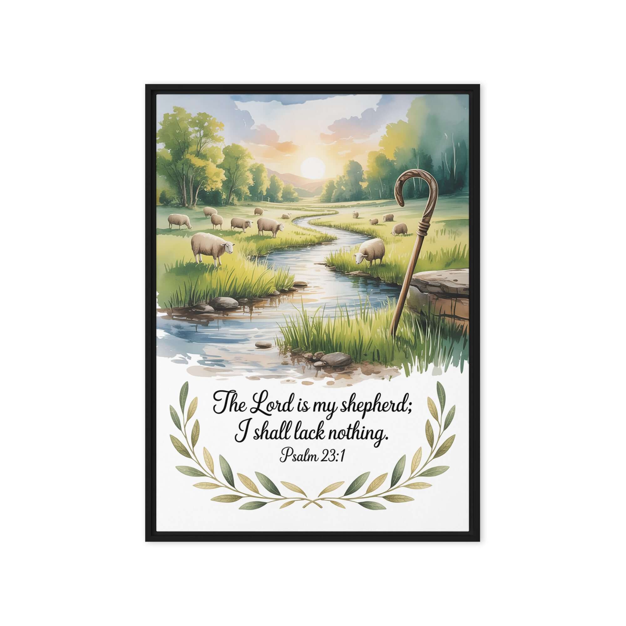Psalm 23:1 Bible Verse, is my Framed Canvas Black 20″×28″