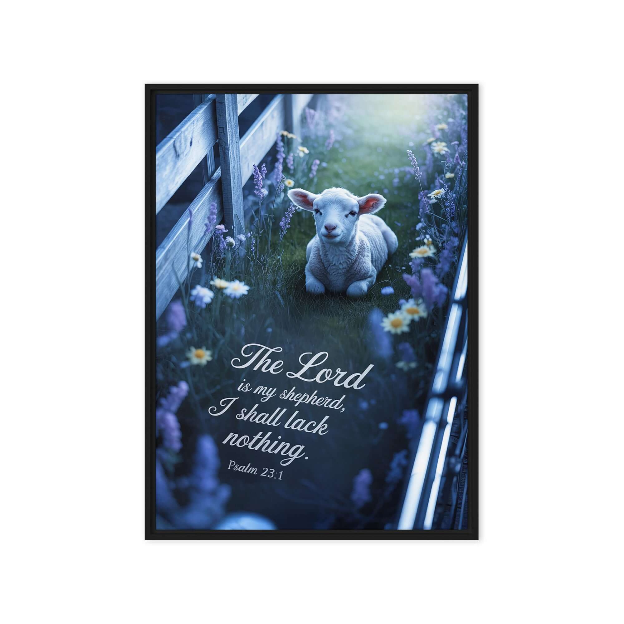 Psalm 23:1 Bible Verse, Shepherd Framed Canvas Black 20″×28″