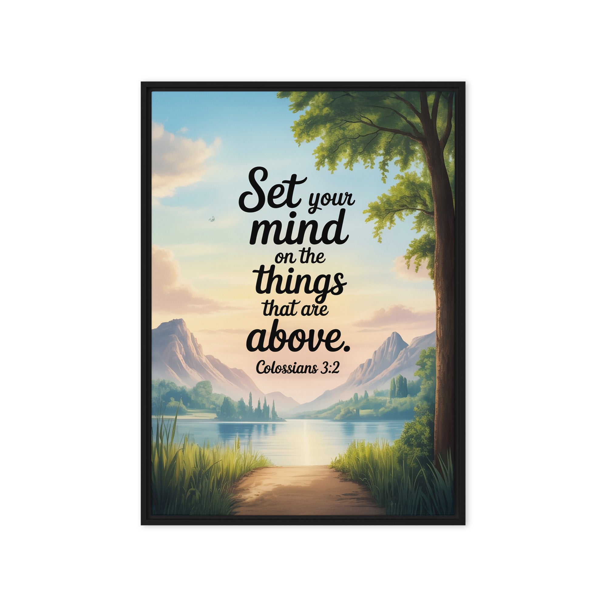Colossians 3:2 Bible Verse Set Framed Canvas Black 20″×28″