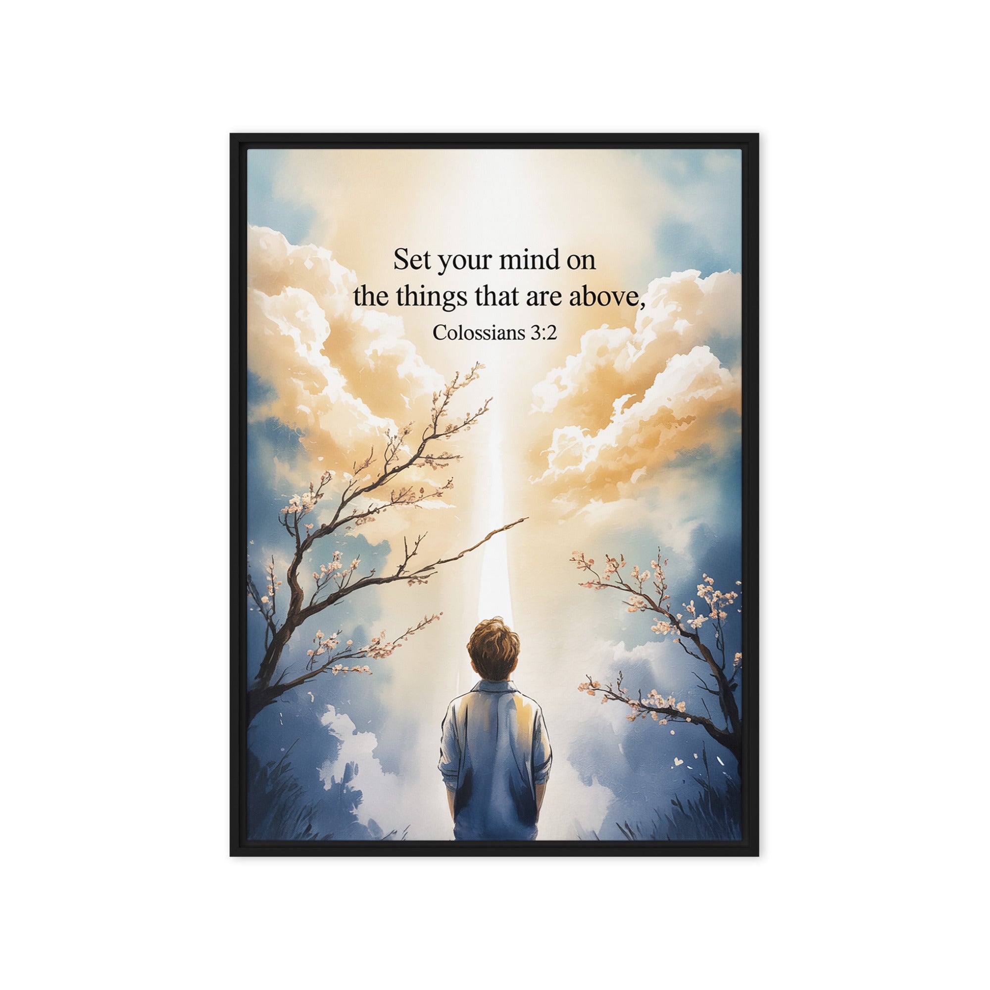 Colossians 3:2 Bible Verse the things Framed Canvas Black 20″×28″