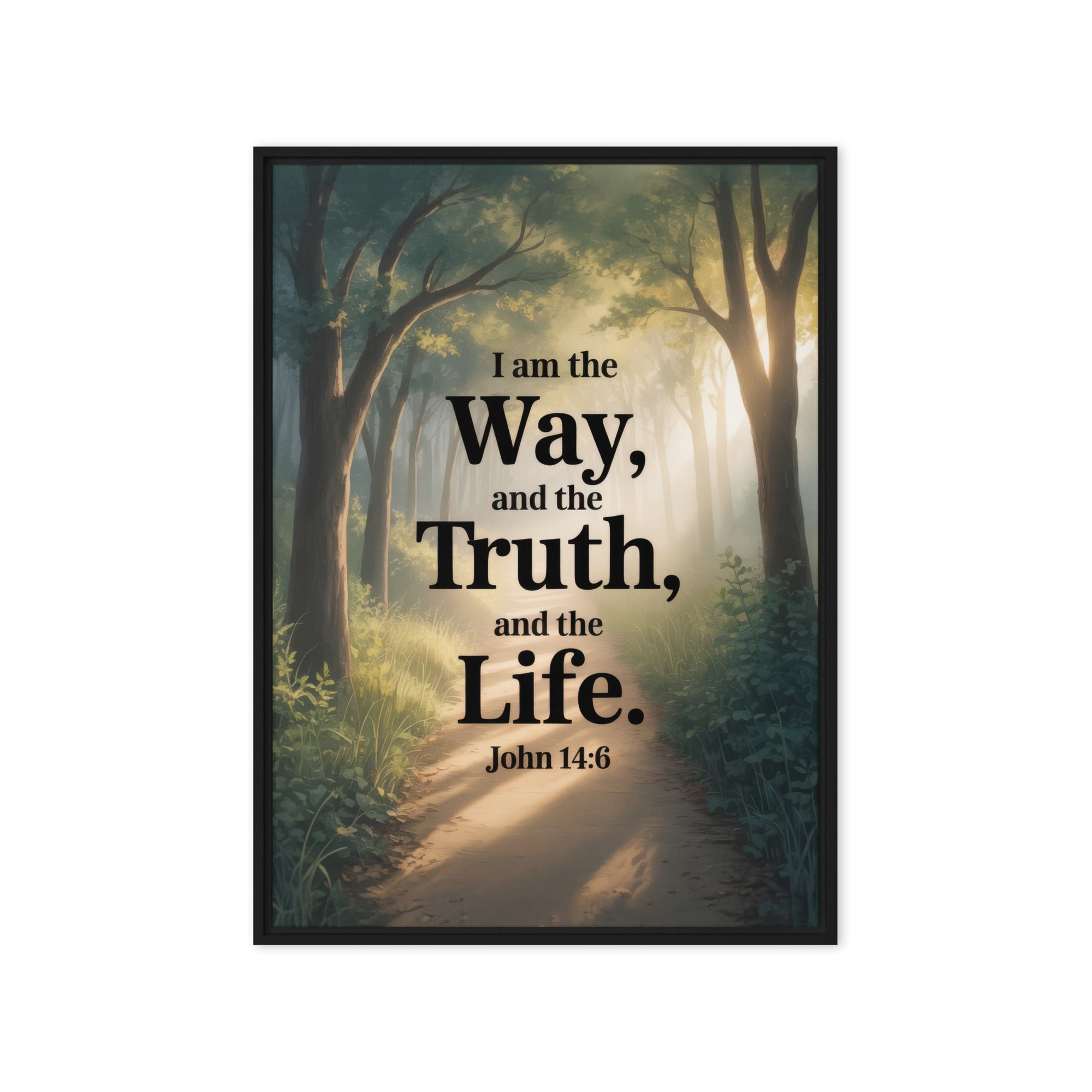 John 14:6 Bible Verse The Life Framed Canvas Black 20″×28″
