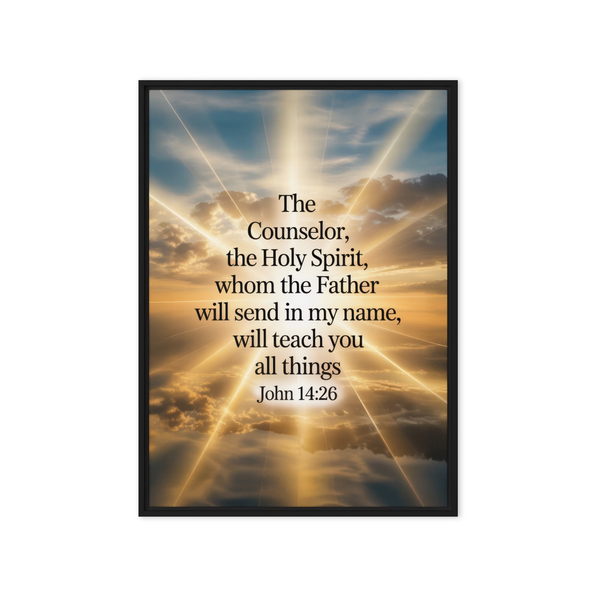 John 14:26 Bible Verse will send Framed Canvas Black 20″×28″