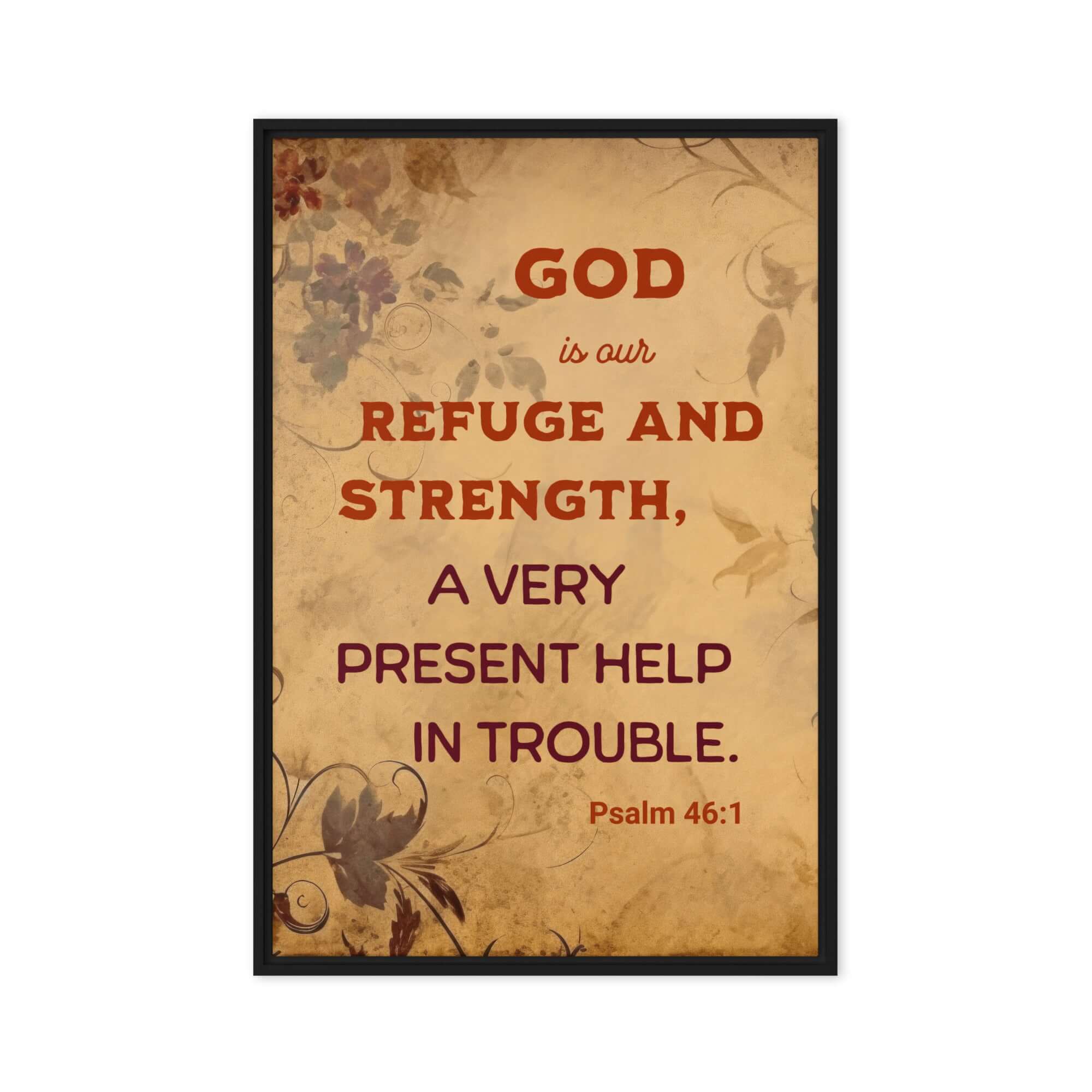 Psalm 46:1 Bible Verse, God is Our Refuge Framed Canvas Print Wall Art Black 20″×30″