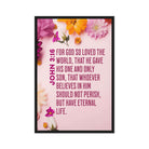 John 3:16 Bible Verse, For God So Loved Framed Canvas Print Wall Art Black 20″×30″