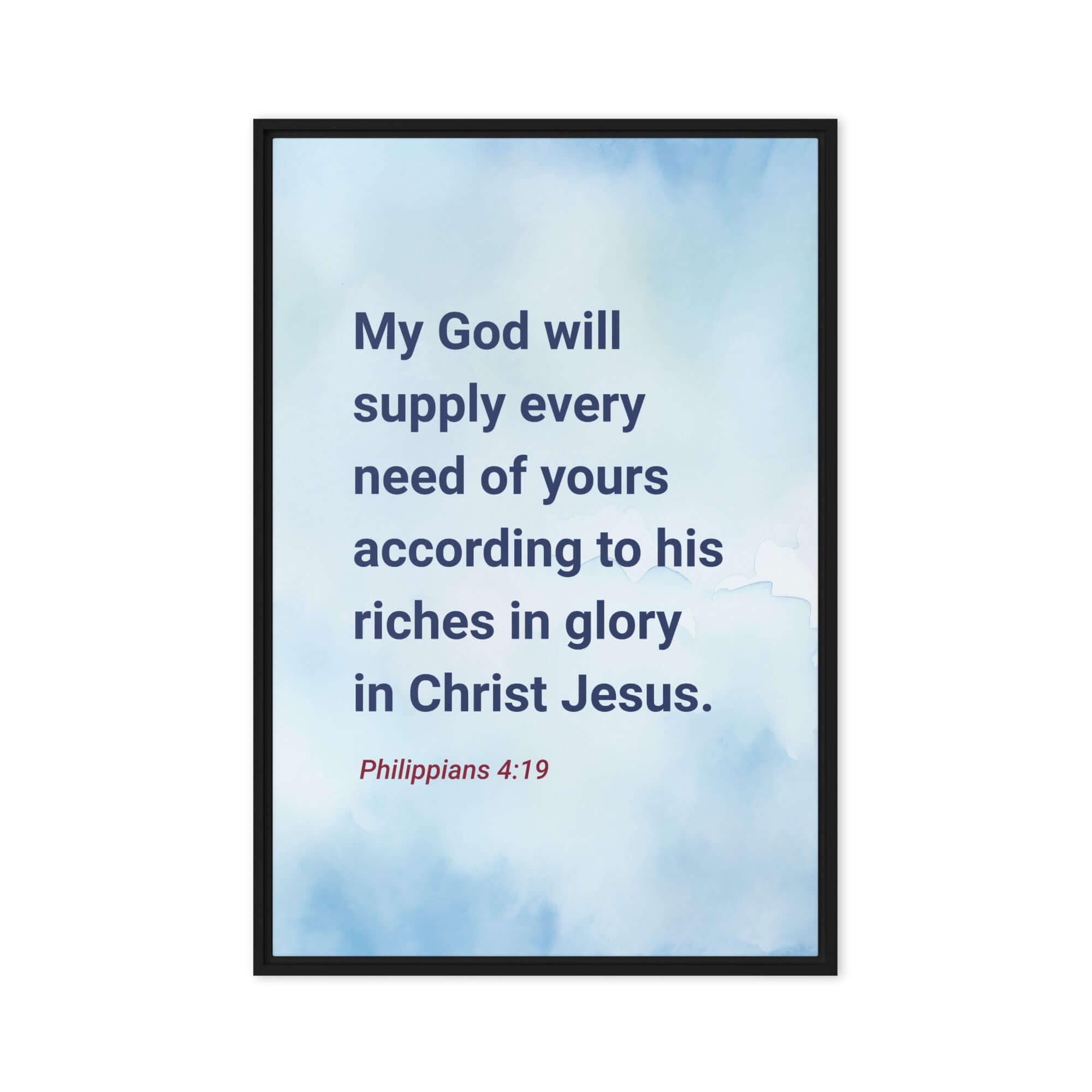 Philippians 4:19 Bible Verse, God will supply Framed Canvas Print Wall Art Black 20″×30″