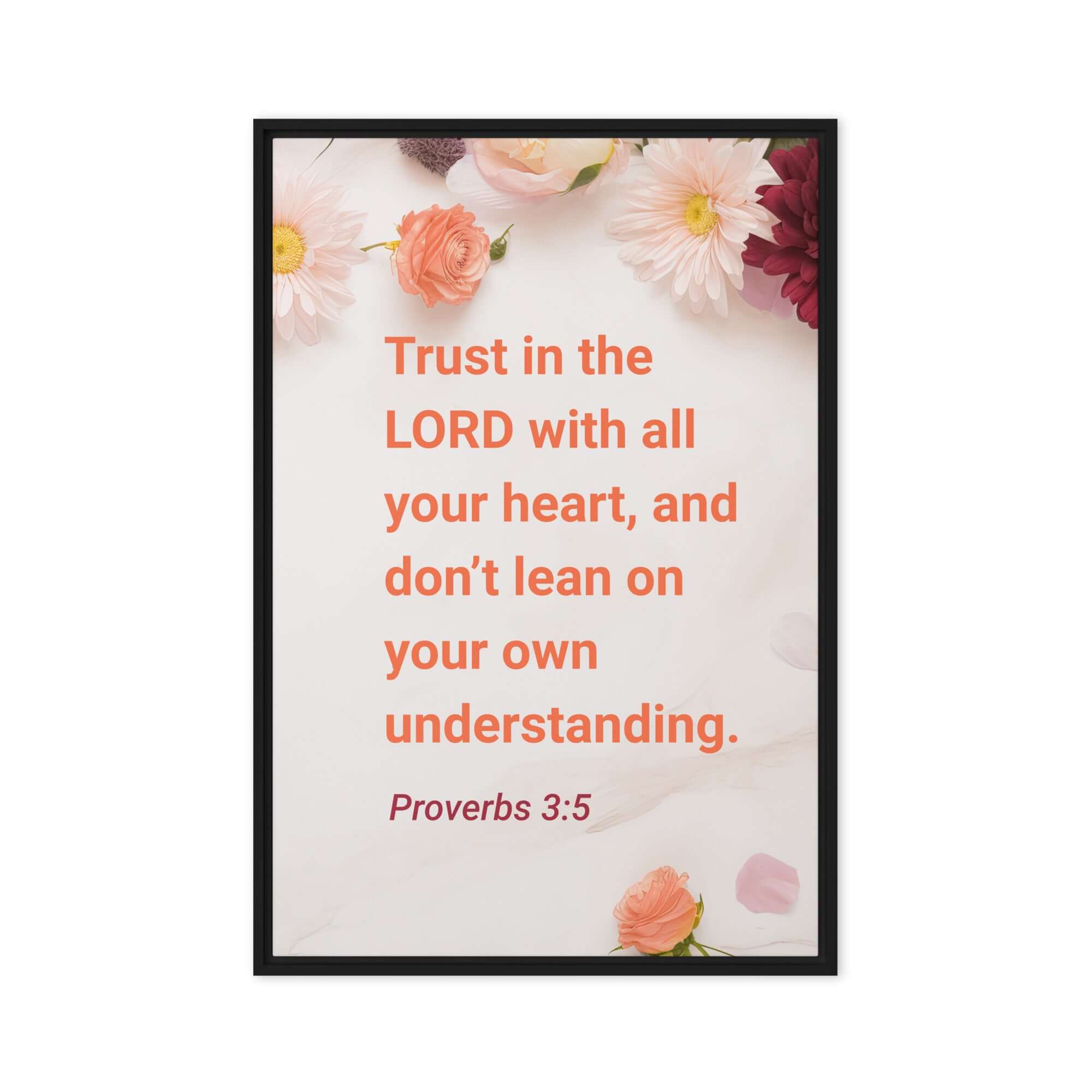 Proverbs 3:5 Bible Verse, Trust in the LORD Framed Canvas Print Wall Art Black 20″×30″