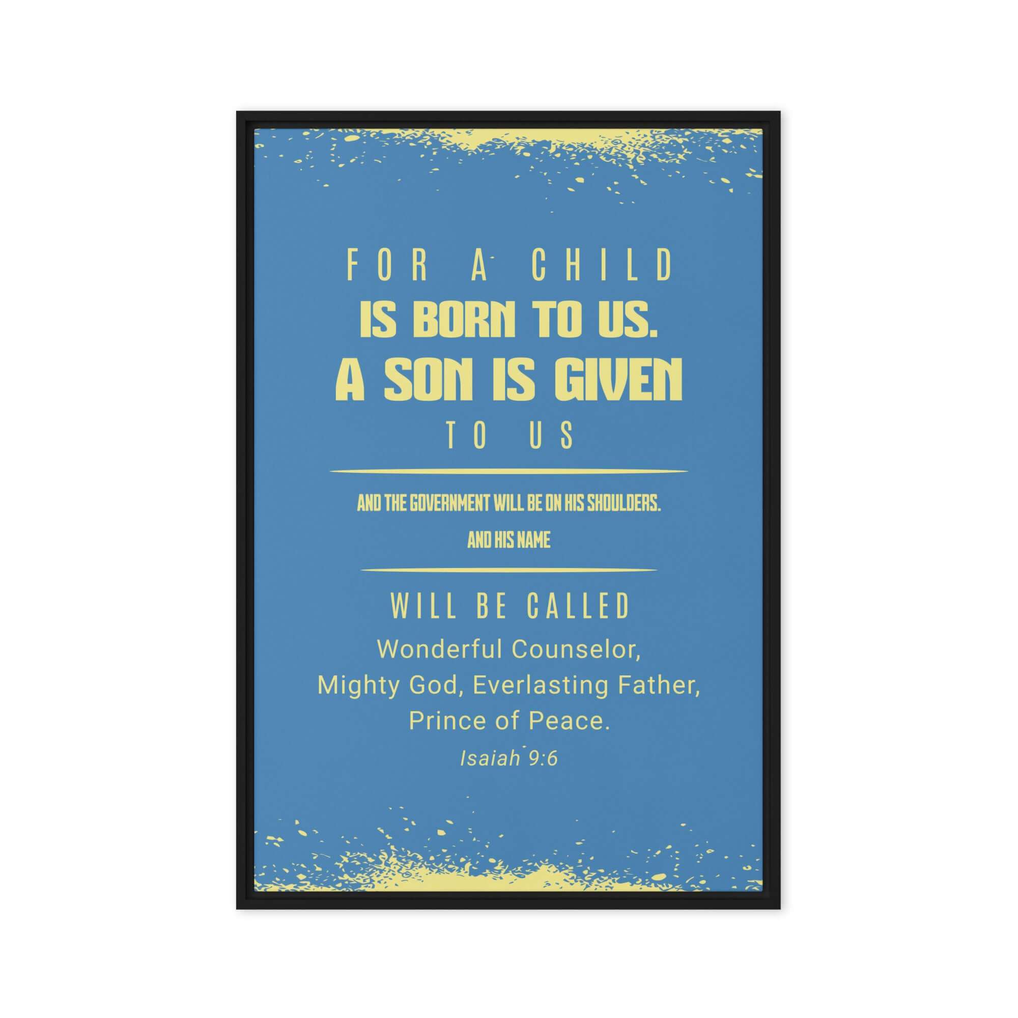 Isaiah 9:6 Bible Verse, Mighty God Framed Canvas Print Wall Art Black 20″×30″
