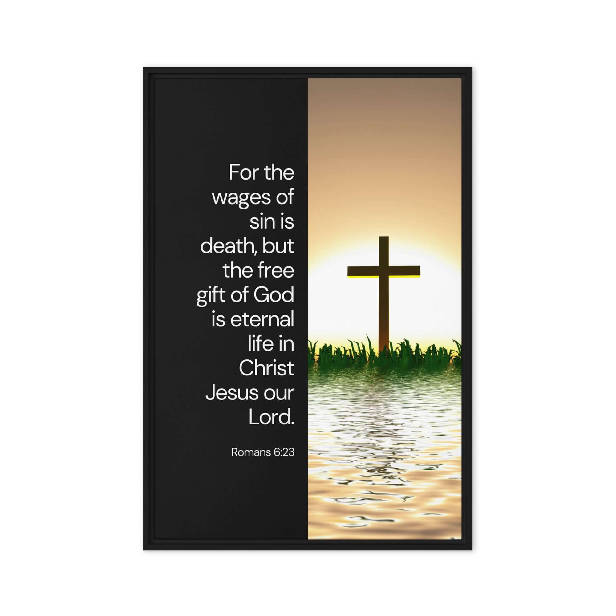 Romans 6:23 Bible Verse, the wages Framed Canvas Print Wall Art Black 20″×30″