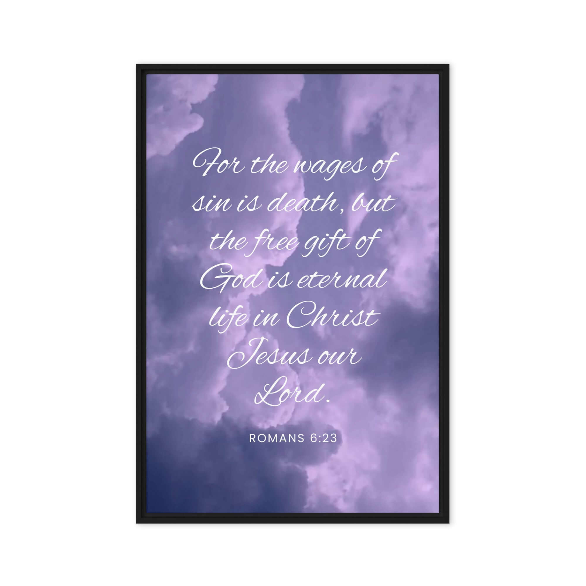 Romans 6:23 Bible Verse, free gift Framed Canvas Print Wall Art Black 20″×30″