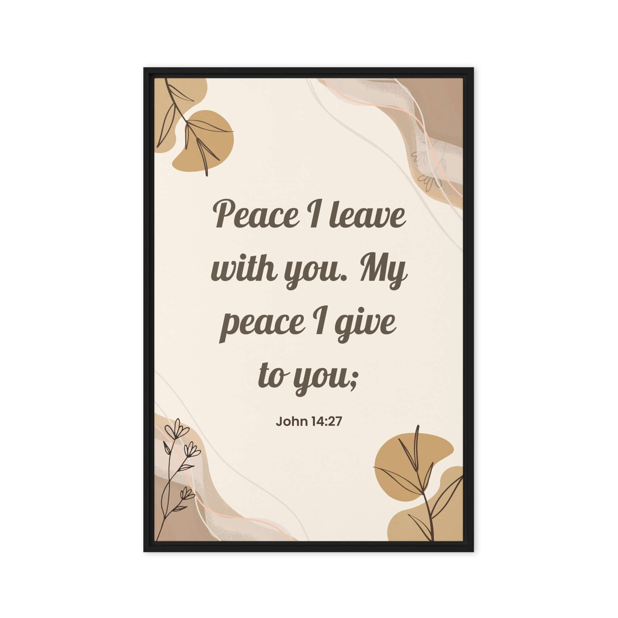 John 14:27 Bible Verse, Peace I Framed Canvas Print Wall Art Black 20″×30″