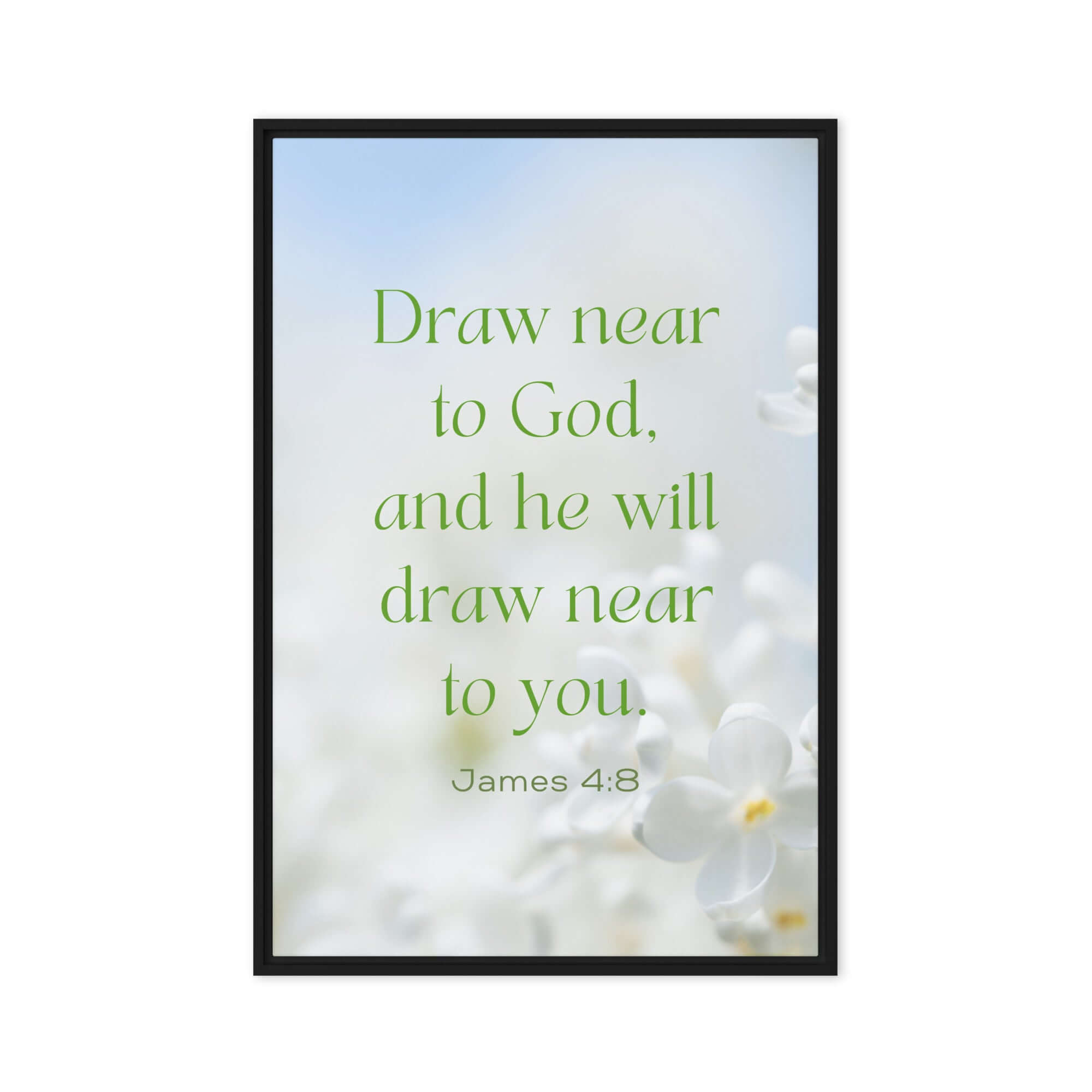 James 4:8 Bible Verse, Draw near Framed Canvas Print Wall Art Black 20″×30″