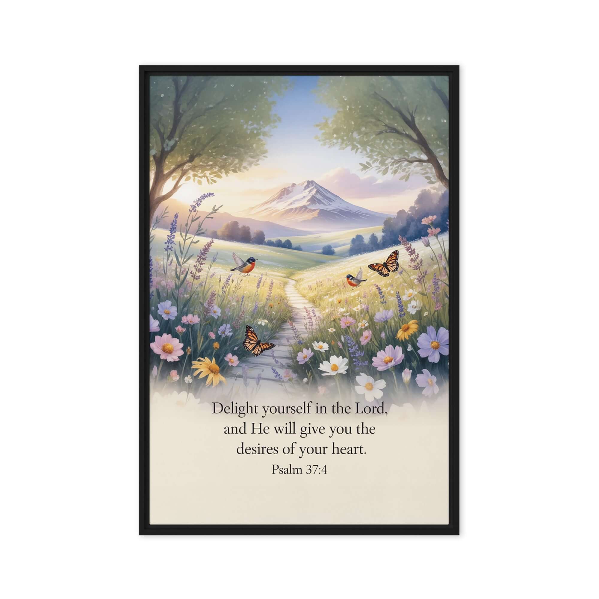 Psalm 37:4 Bible Verse, Delight Framed Canvas Black 20″×30″