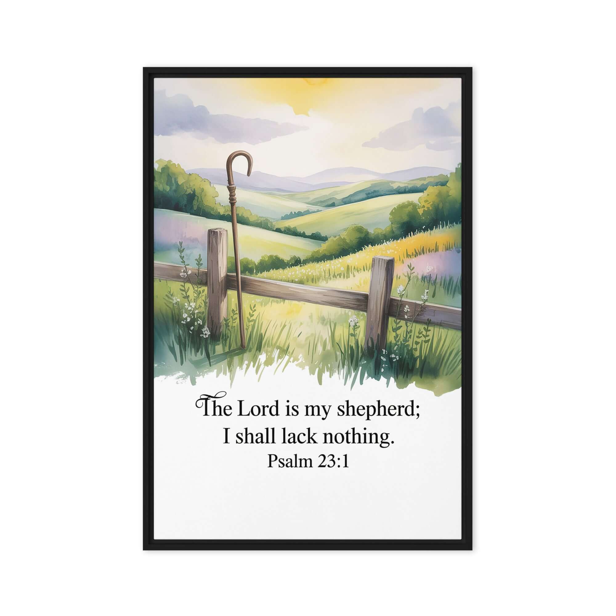 Psalm 23:1 Bible Verse, Lack Framed Canvas Black 20″×30″