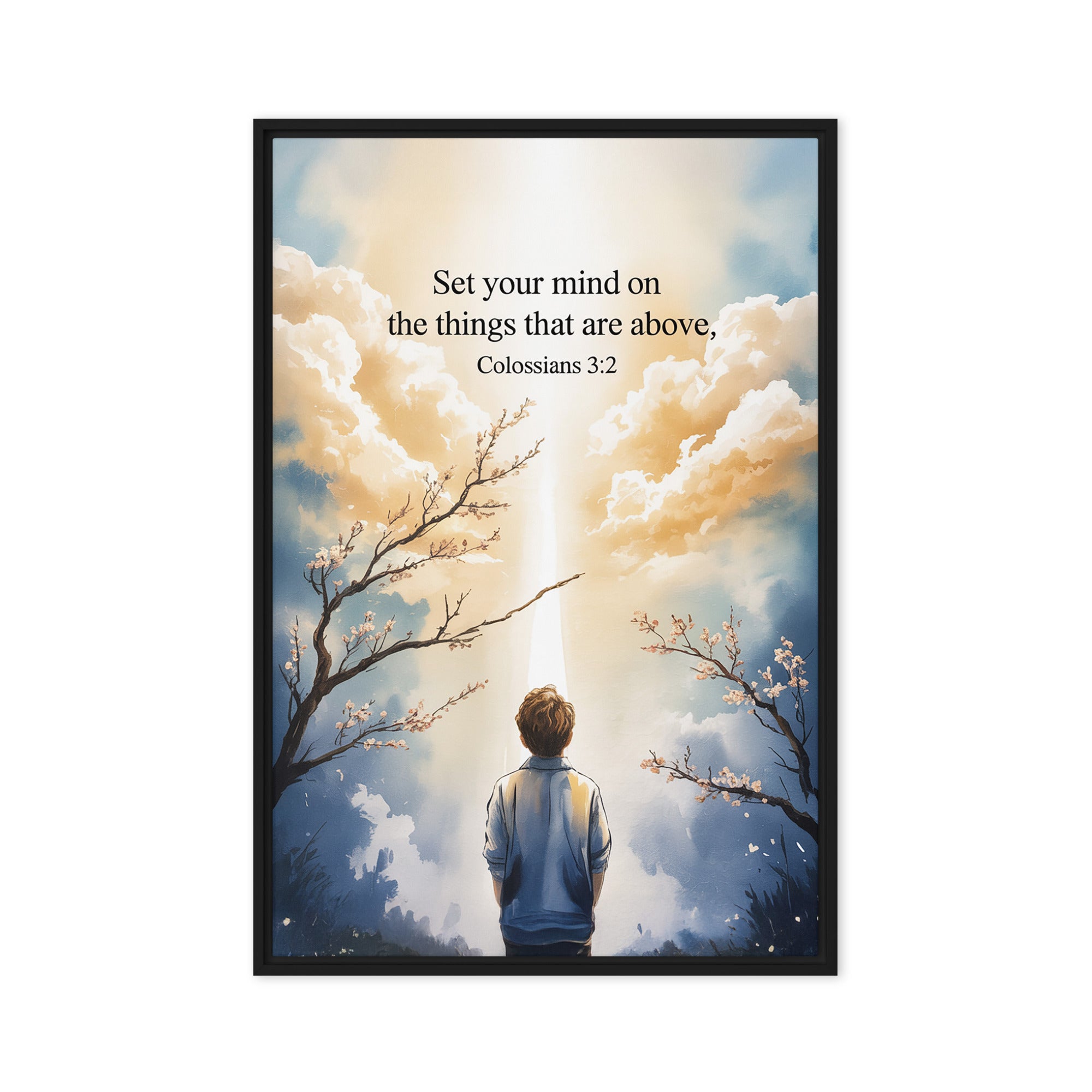 Colossians 3:2 Bible Verse the things Framed Canvas Black 20″×30″