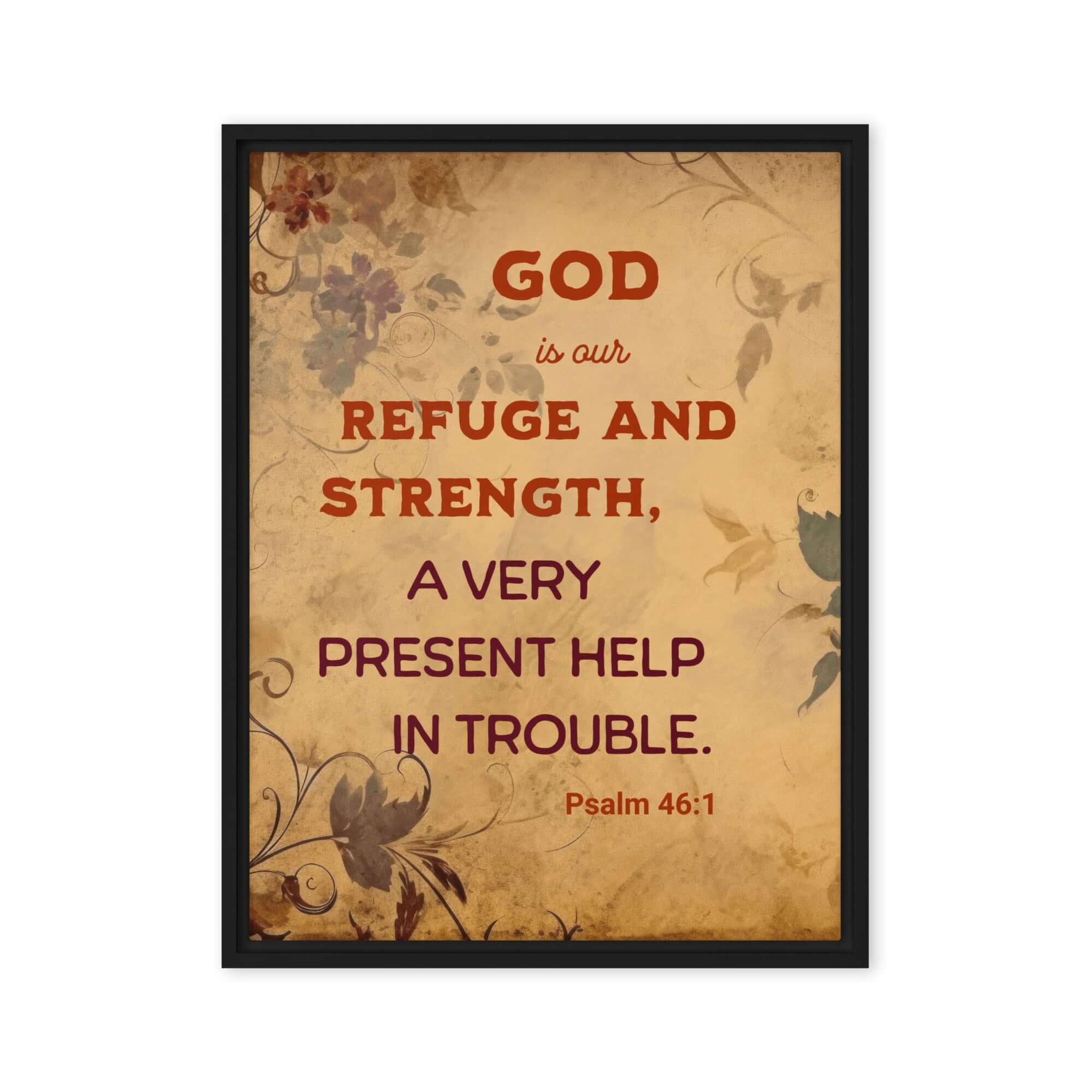Psalm 46:1 Bible Verse, God is Our Refuge Framed Canvas Print Wall Art Black 24″×32″