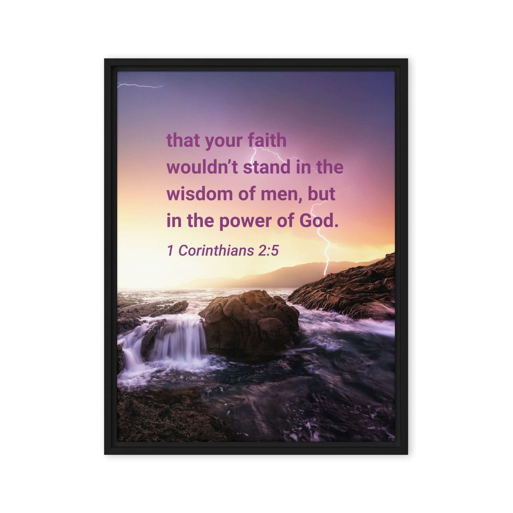 1 Corinthians 2:5 Bible Verse, power of God Framed Canvas Print Wall Art Black 24″×32″