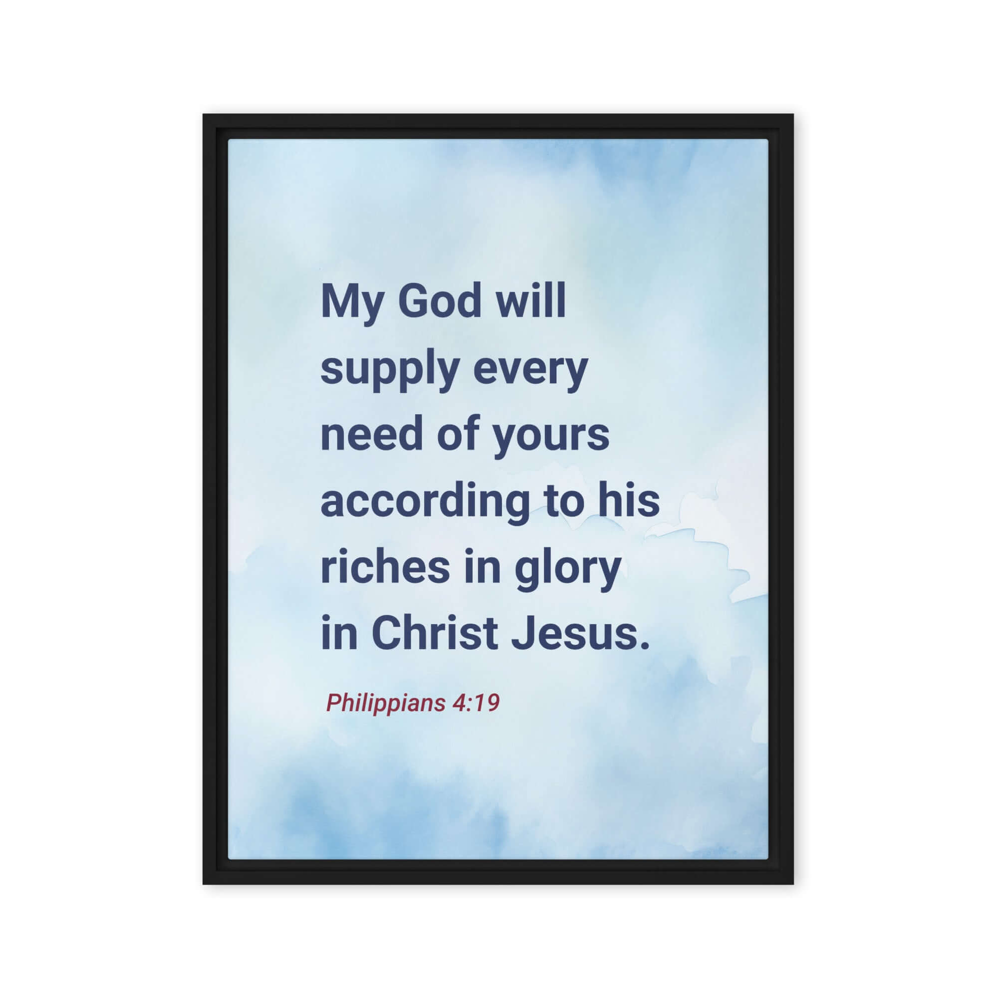 Philippians 4:19 Bible Verse, God will supply Framed Canvas Print Wall Art Black 24″×32″