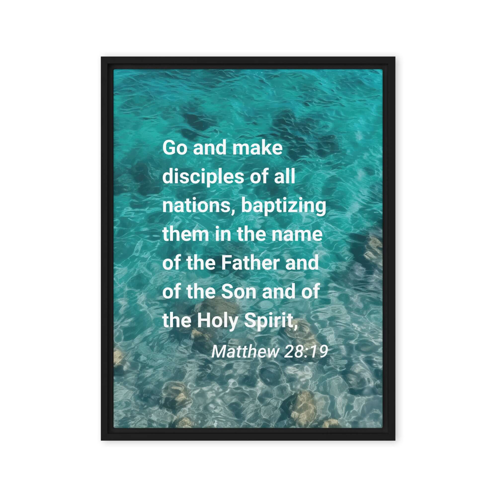 Matthew 28:19 Bible Verse, Make Disciples Framed Canvas Print Wall Art Black 24″×32″