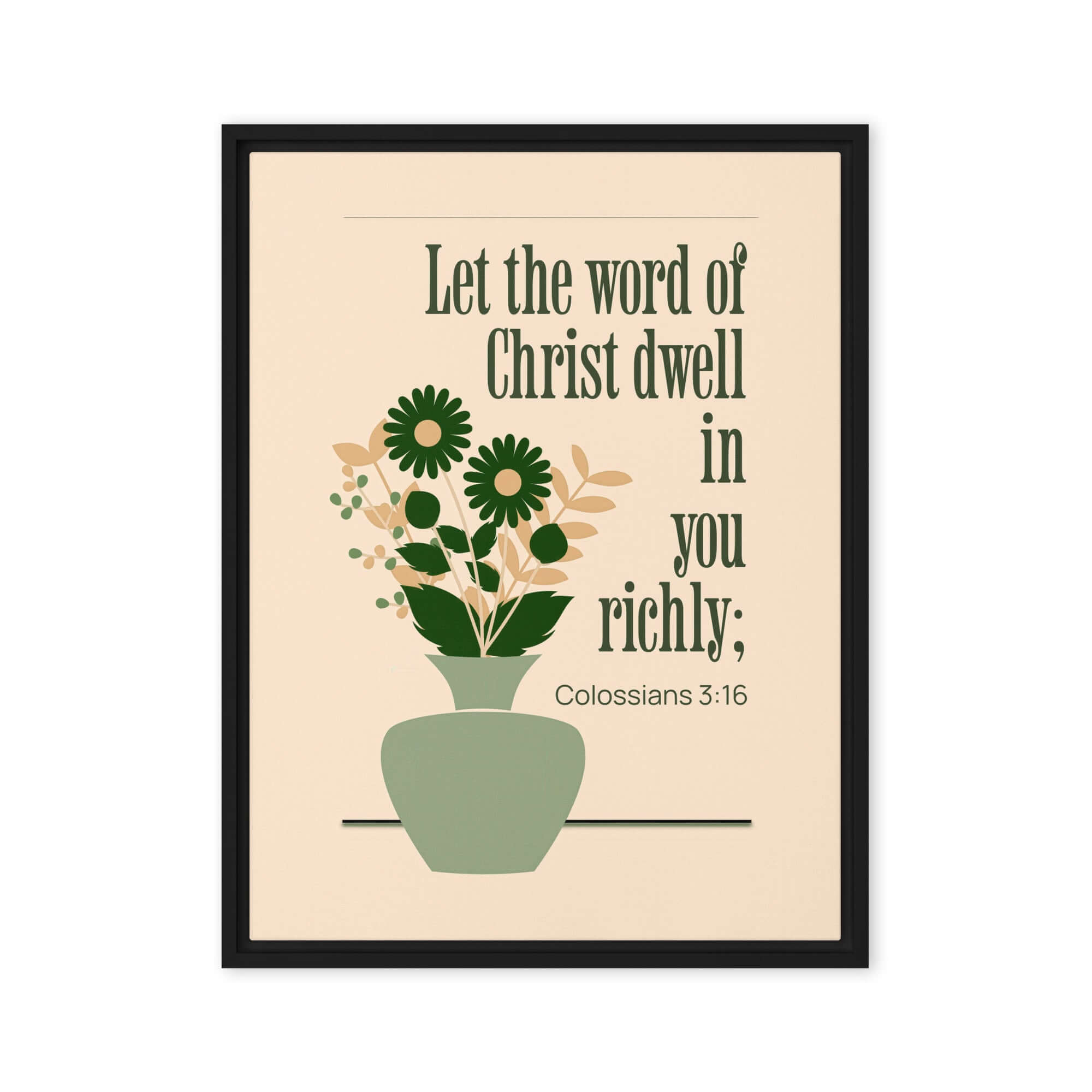 Colossians 3:16 Bible Verse, word of Christ Framed Canvas Print Wall Art Black 24″×32″